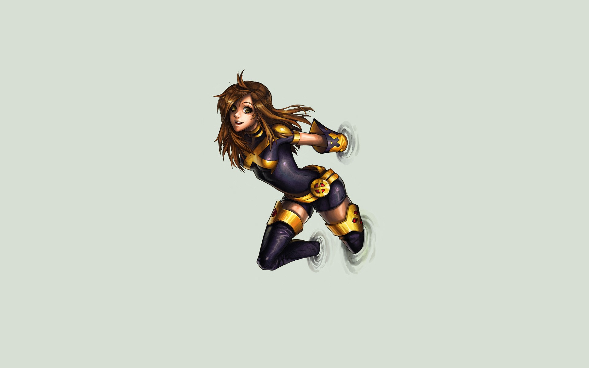 Kitty Pryde Marvel Comics Brown Hair Long Hair Glove Boots Thigh Boots Belt Yellow Eyes Girl Smile 1920x1200