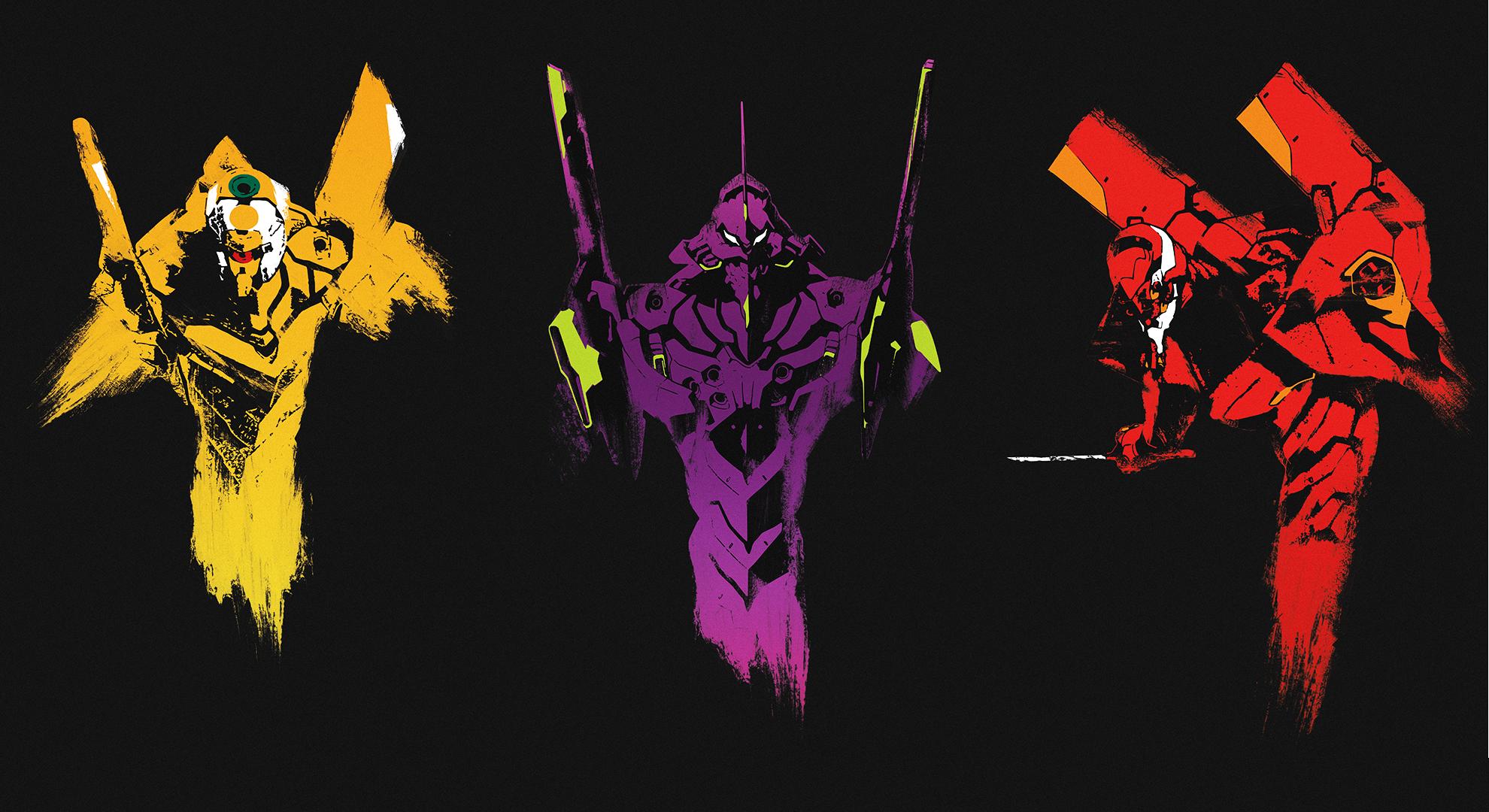 Neon Genesis Evangelion EVA Unit 00 EVA Unit 01 EVA Unit 02 Simple Background Drawing 1980x1080