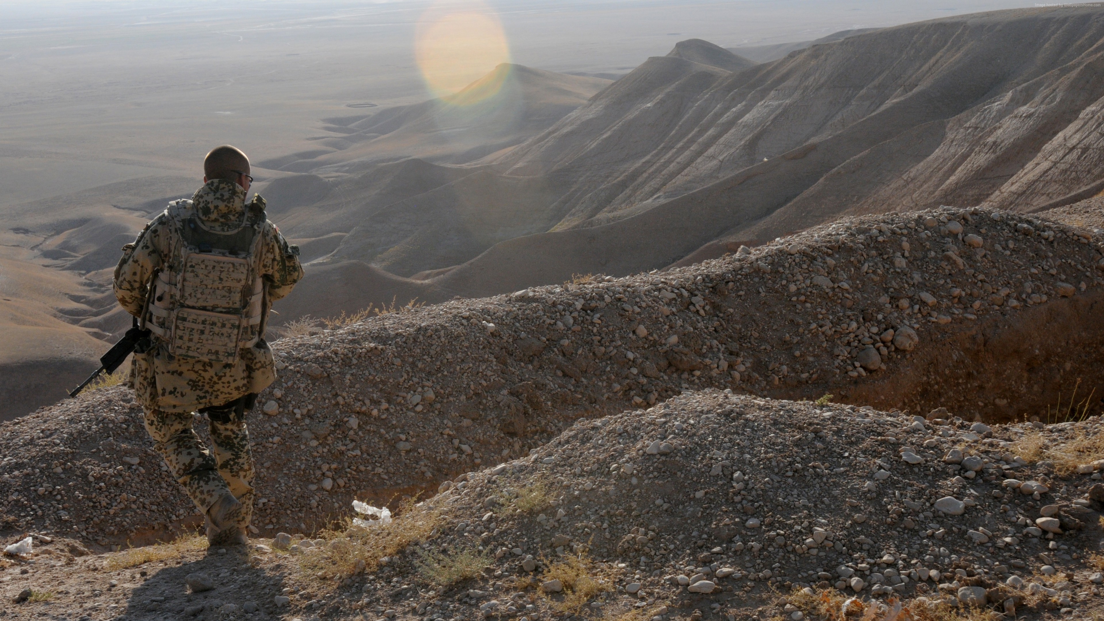 Soldier Military Gun Desert Nature Landscape Bundeswehr ISAF 3840x2160