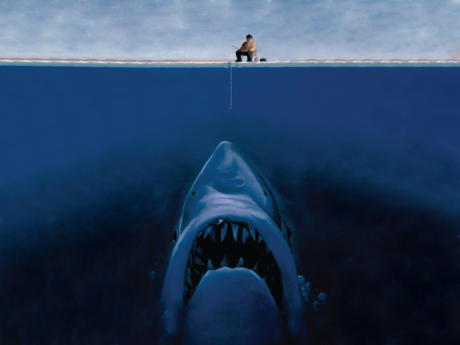 Fantasy Art Shark Fisherman Fishing Split View Humor Artwork 1600x1200