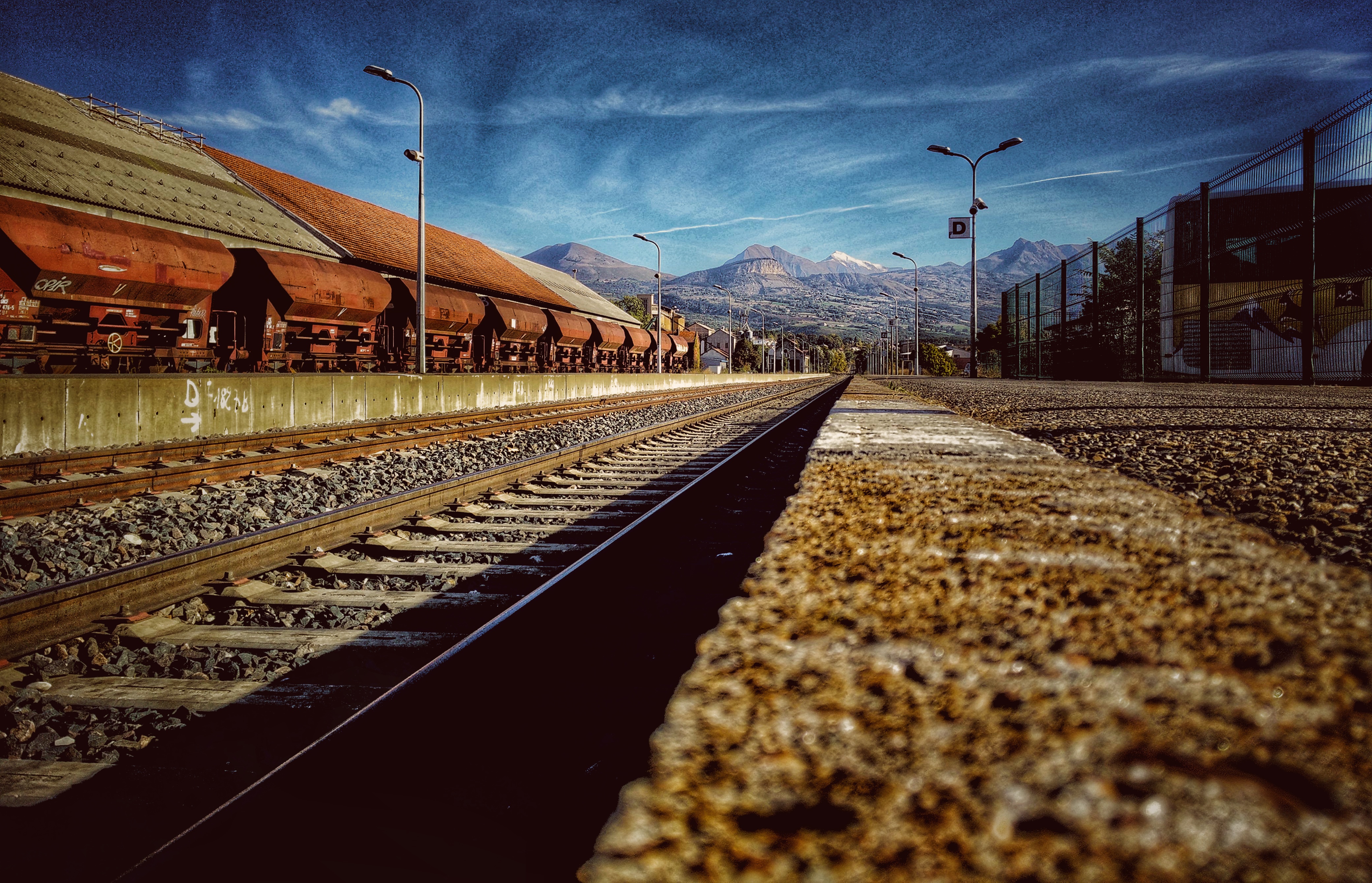 Railroad Track Railroad Track Train Station Mountains Sky France Alps Oneplus One 4160x2678