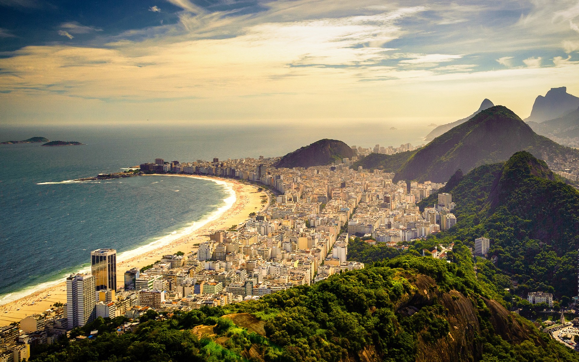City City Rio De Janeiro Copacabana Beach Cityscape Sea Mountains 1920x1200