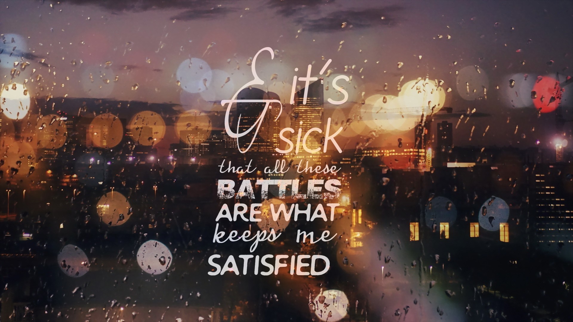 Typography Quote Songs Eminem Rihanna Digital Art Text Water Drops Water On Glass Bokeh City Lights  1920x1080