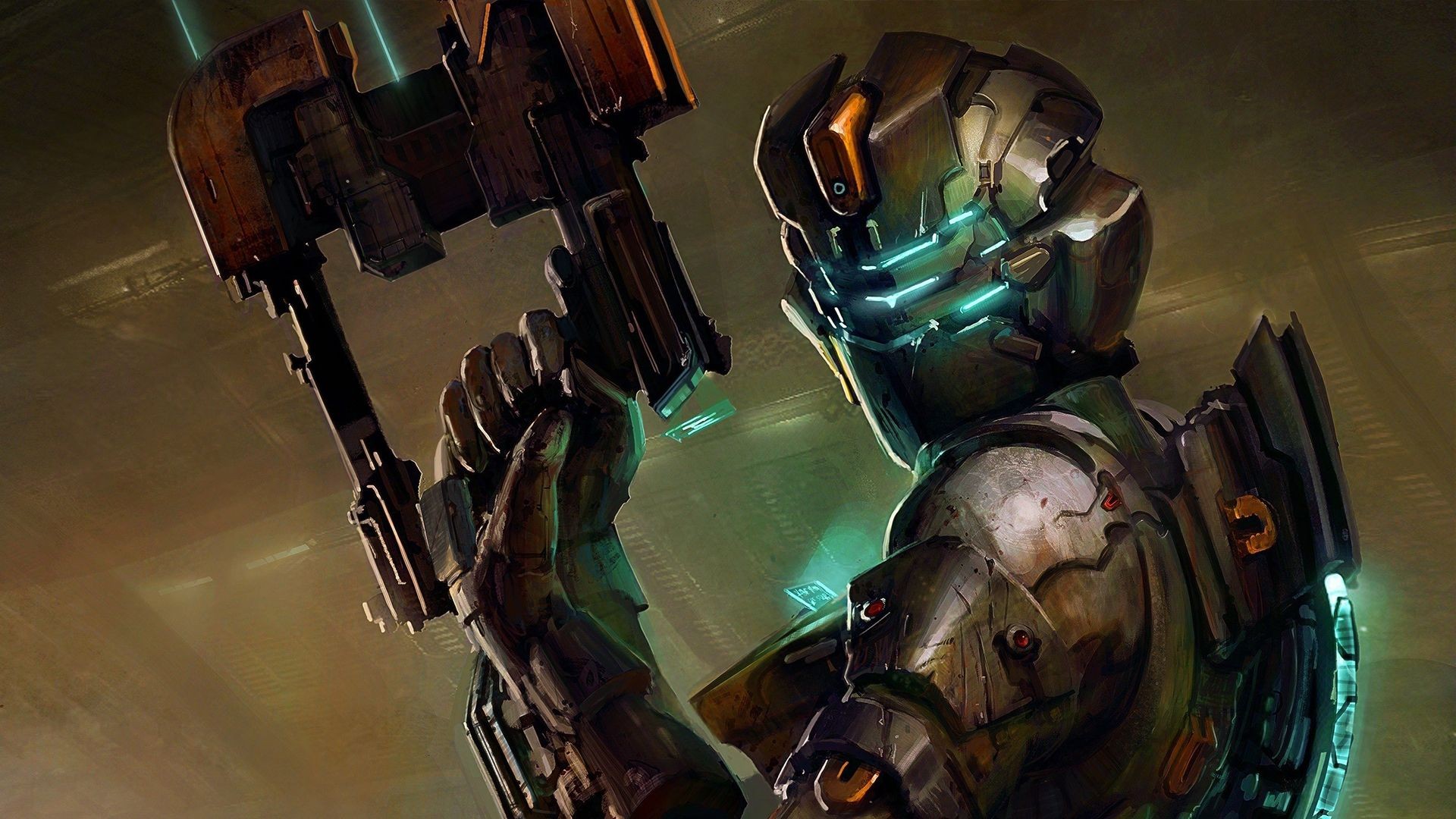Dead Space Isaac Clarke Dead Space 2 Turquoise Video Game Art Brown 1920x1080