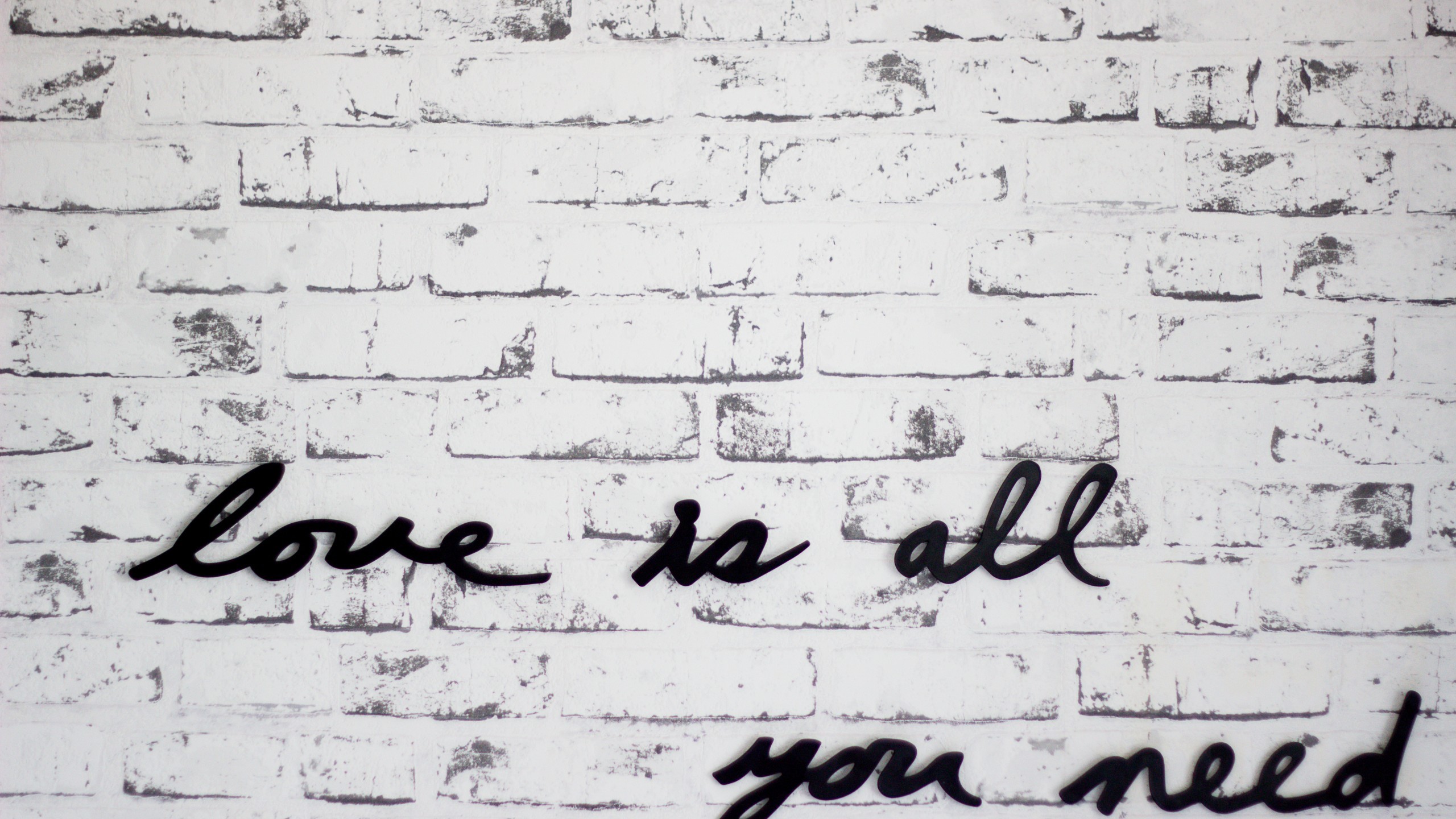 Monochrome Black White Text Quote Love The Beatles Wall Bricks Lyrics Music 2560x1440