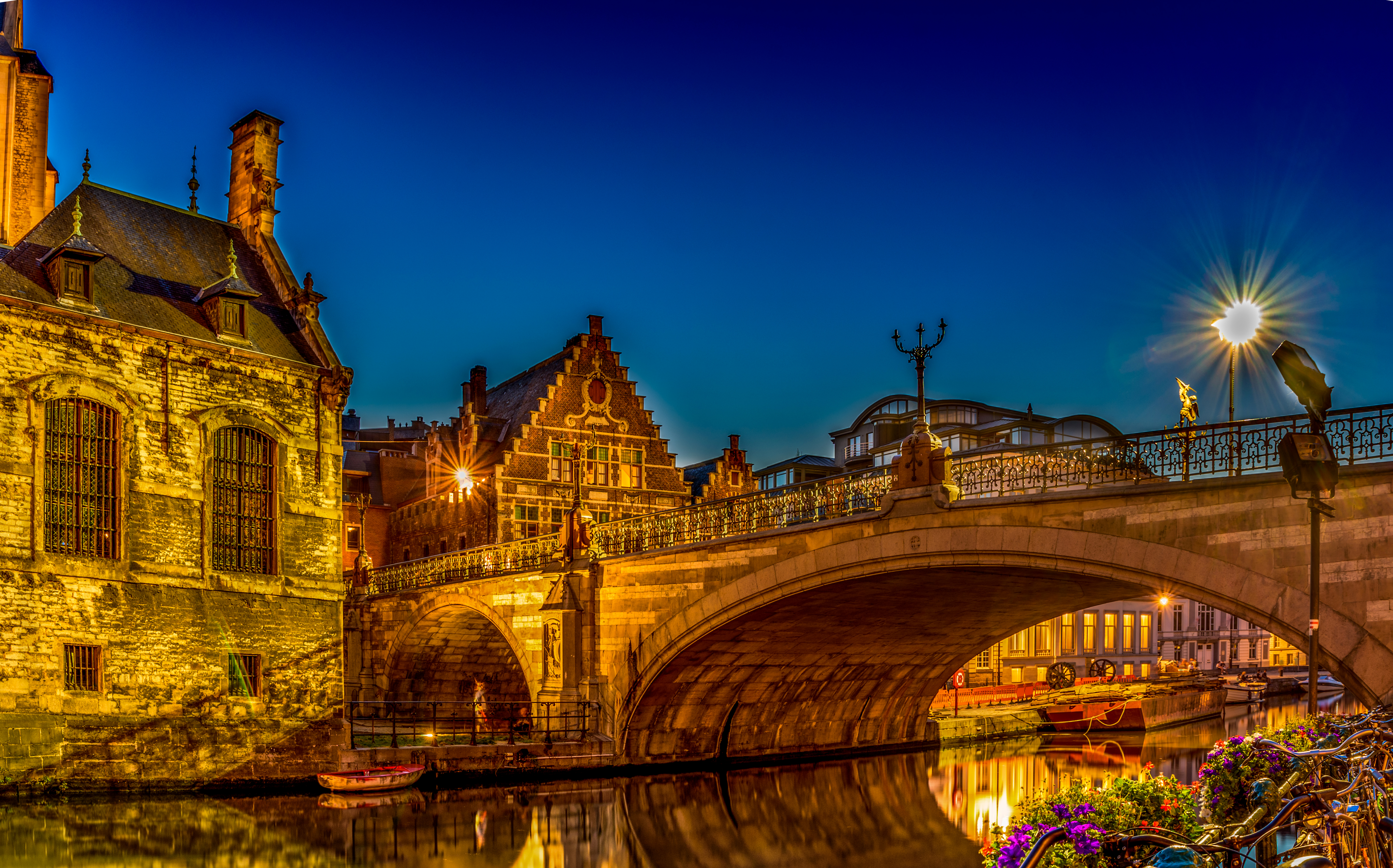 City Ghent Beligum Night Light Bridge 5615x3500