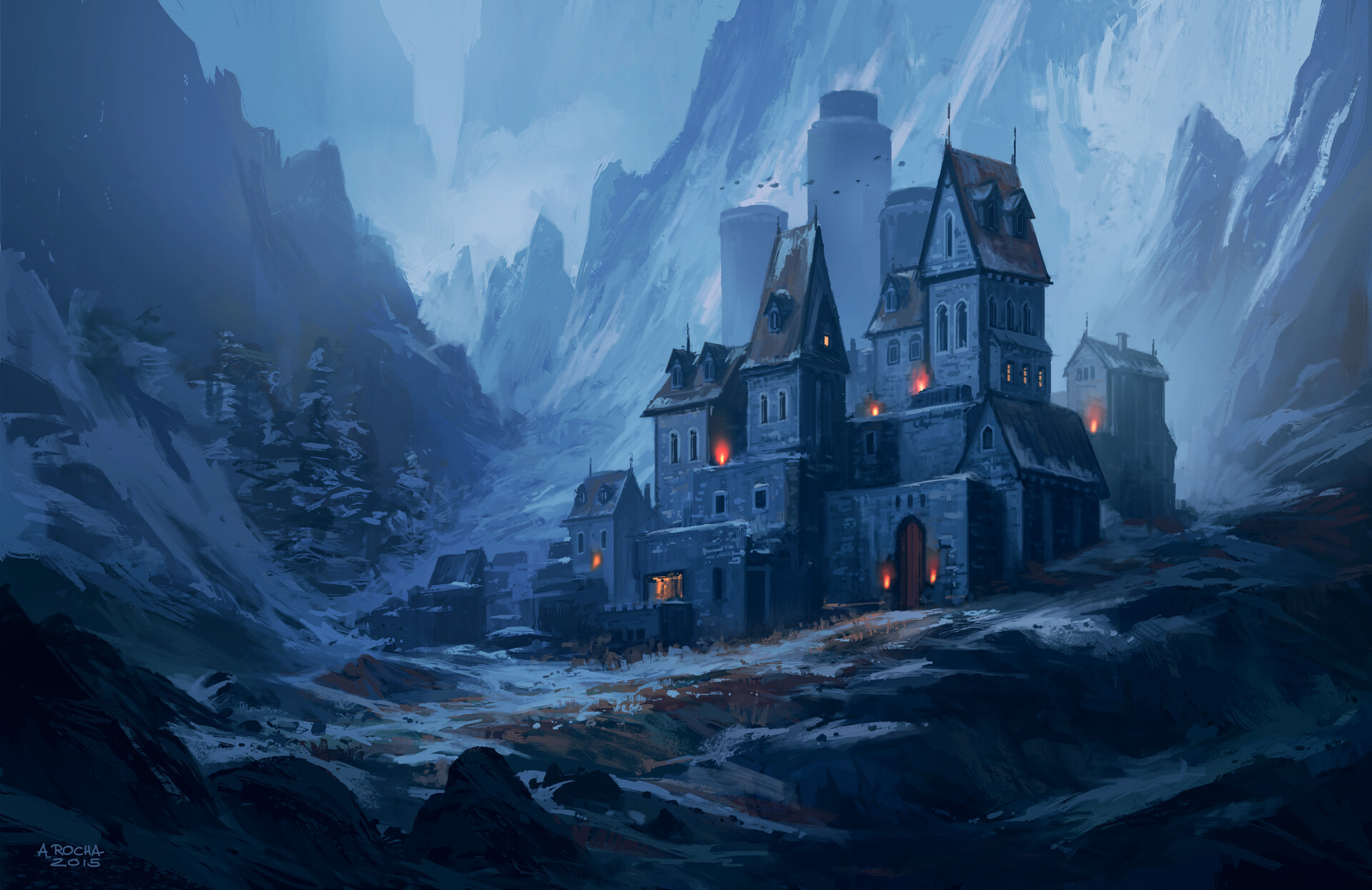 Andreas Rocha Nature Castle House Mountains Winter Torches Snow 1920x1245