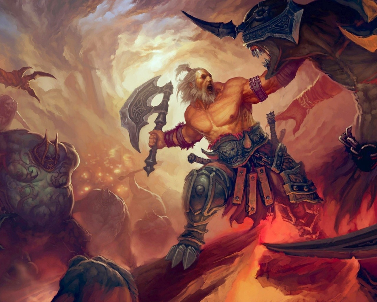Fantasy Art Warrior Axes Attack Video Games 1280x1024