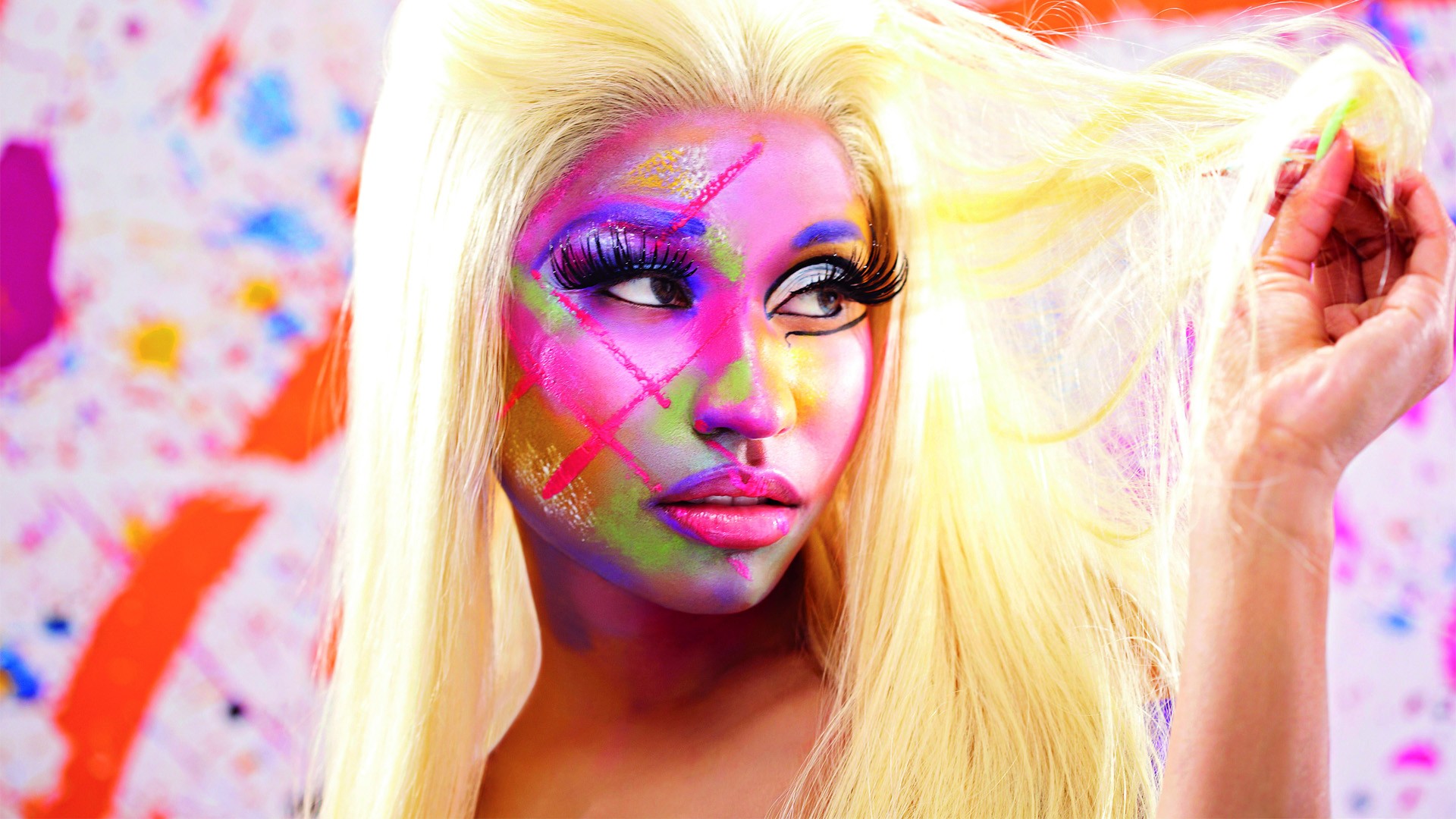 Nicki Minaj Face Paint Blonde Singer Women Model Body Paint 1920x1080