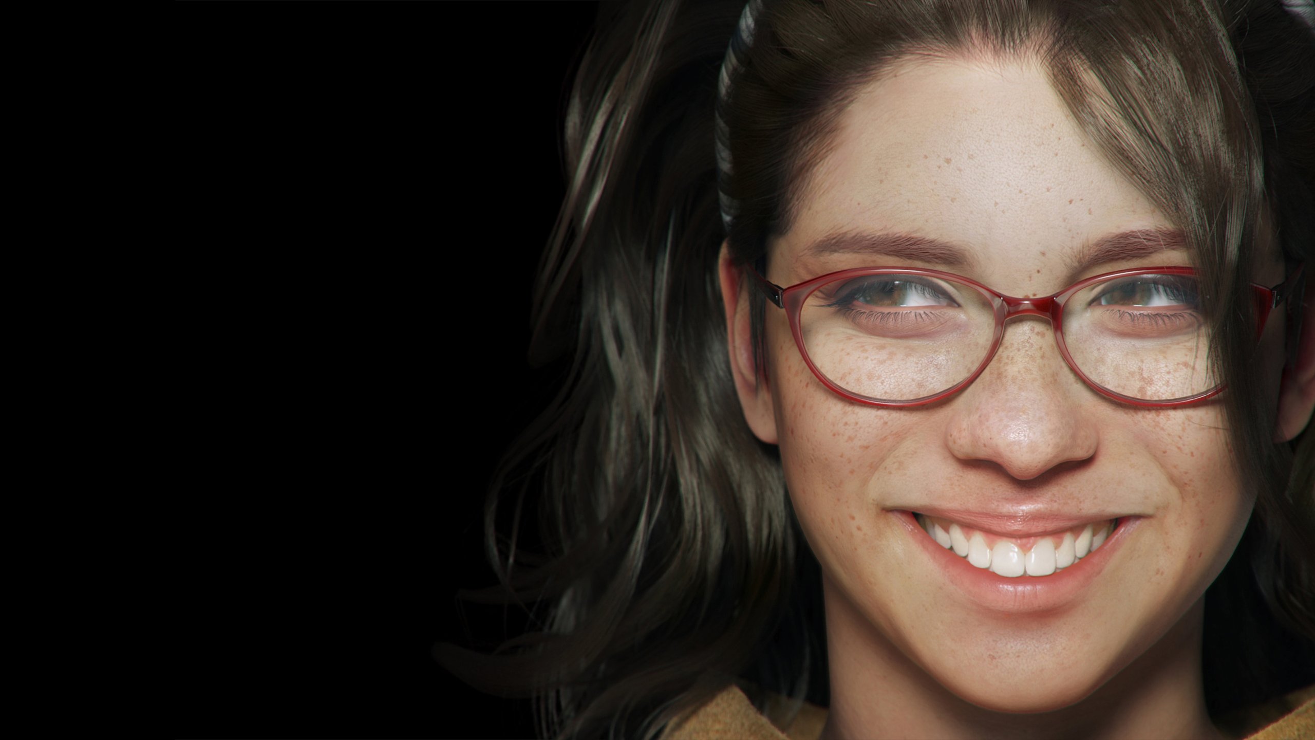 Devil May Cry 5 Brunette Women With Glasses Black Background Video Games Freckles Nico Devil May Cry 2560x1440