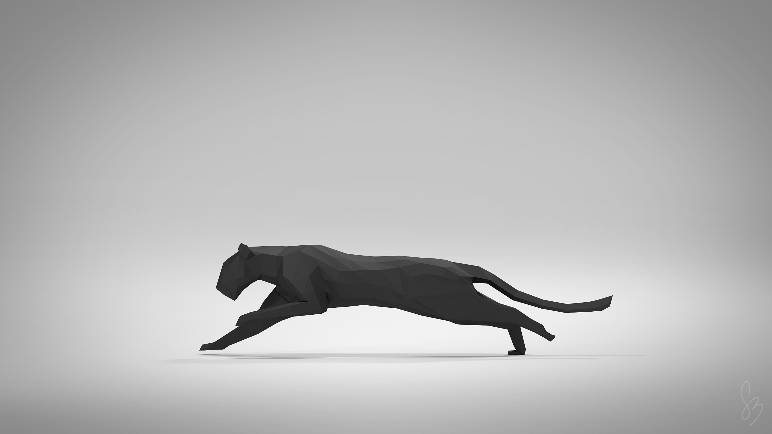 Animals Digital Art Pumas Minimalism Simple Background Running Black Vector Artwork Low Poly Gray 2560x1440