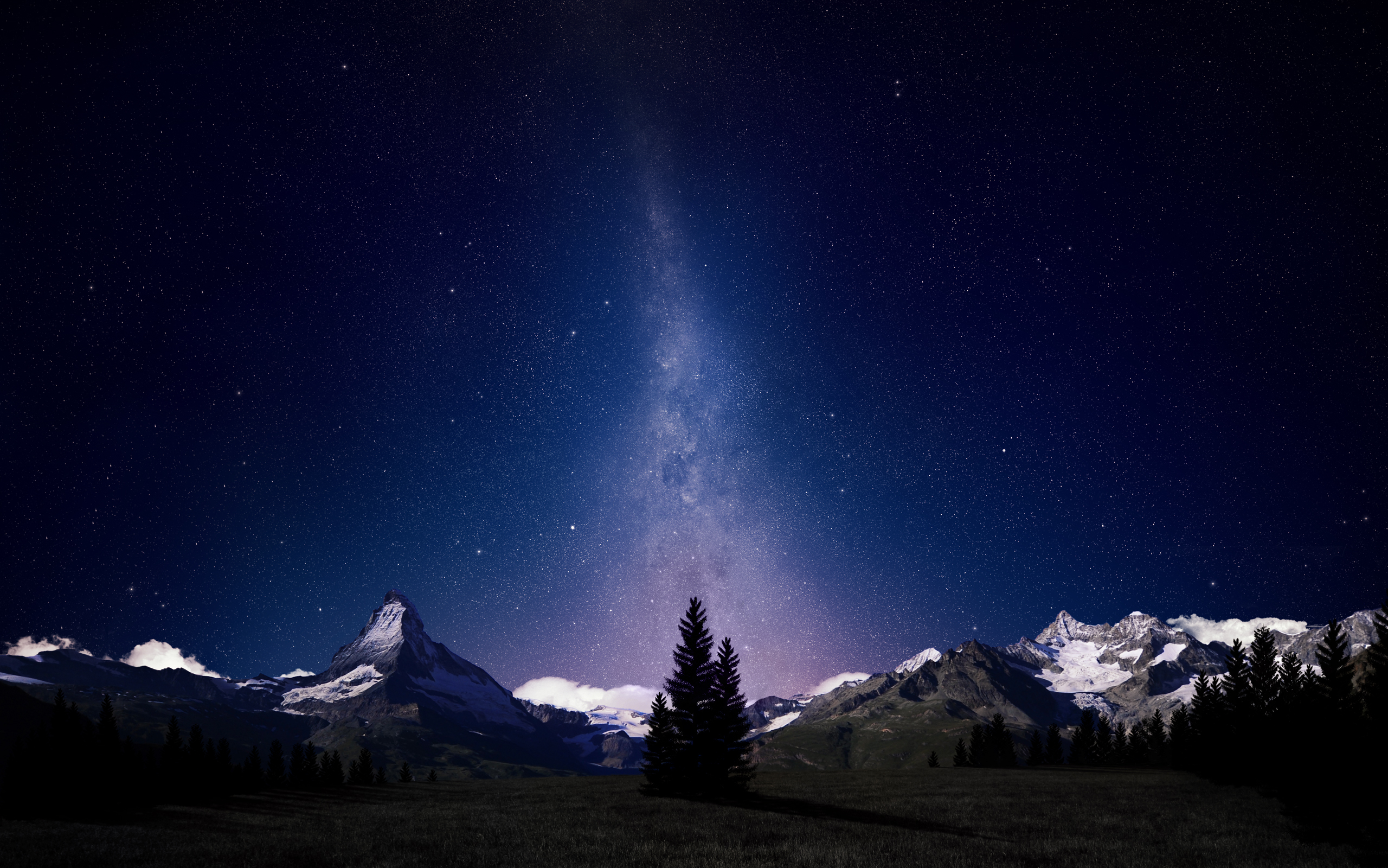 Mountain Night Sky Stars Manipulation 2560x1600