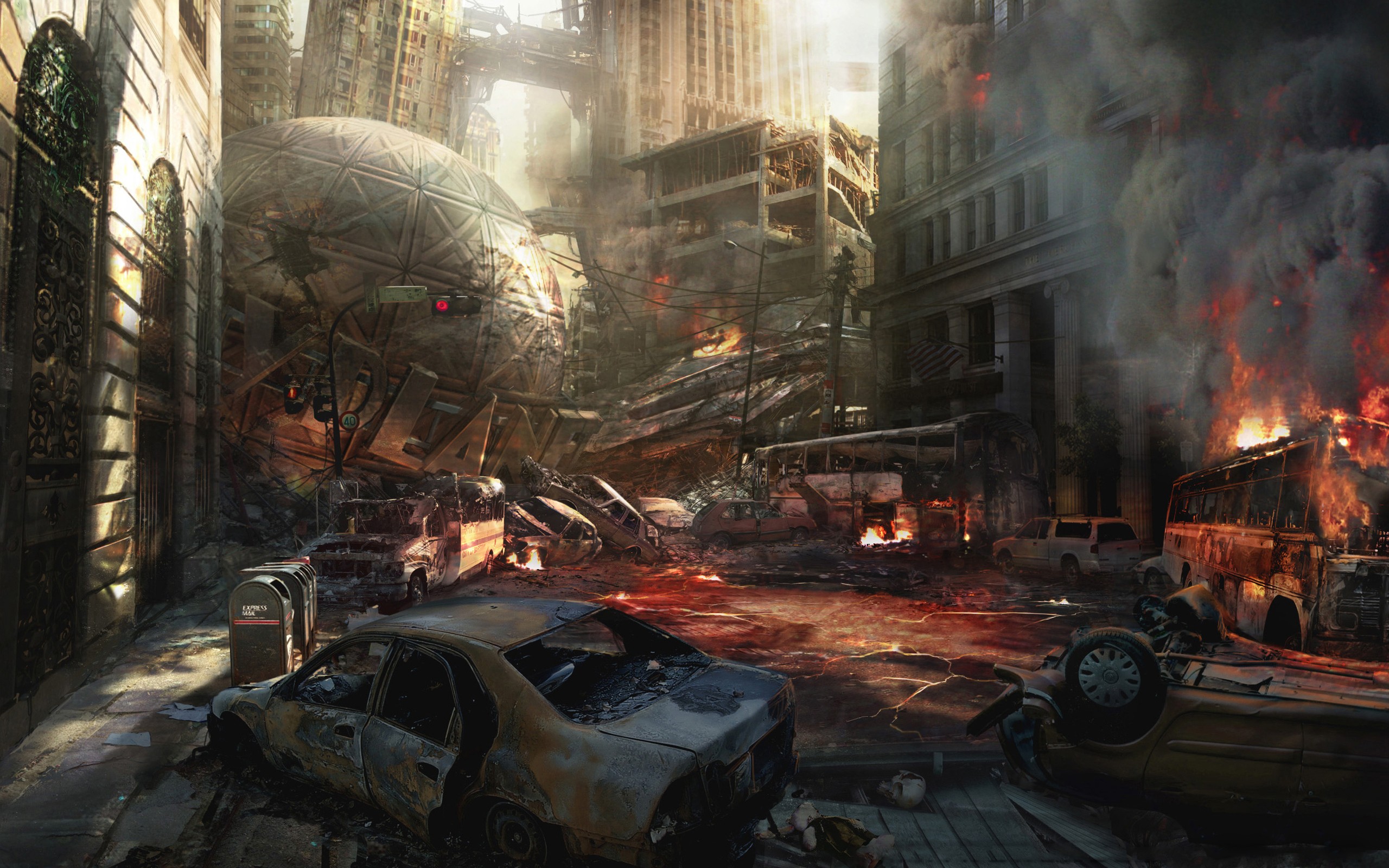 Artwork Apocalyptic Destruction Science Fiction Planes Crash Ruins City 2560x1600