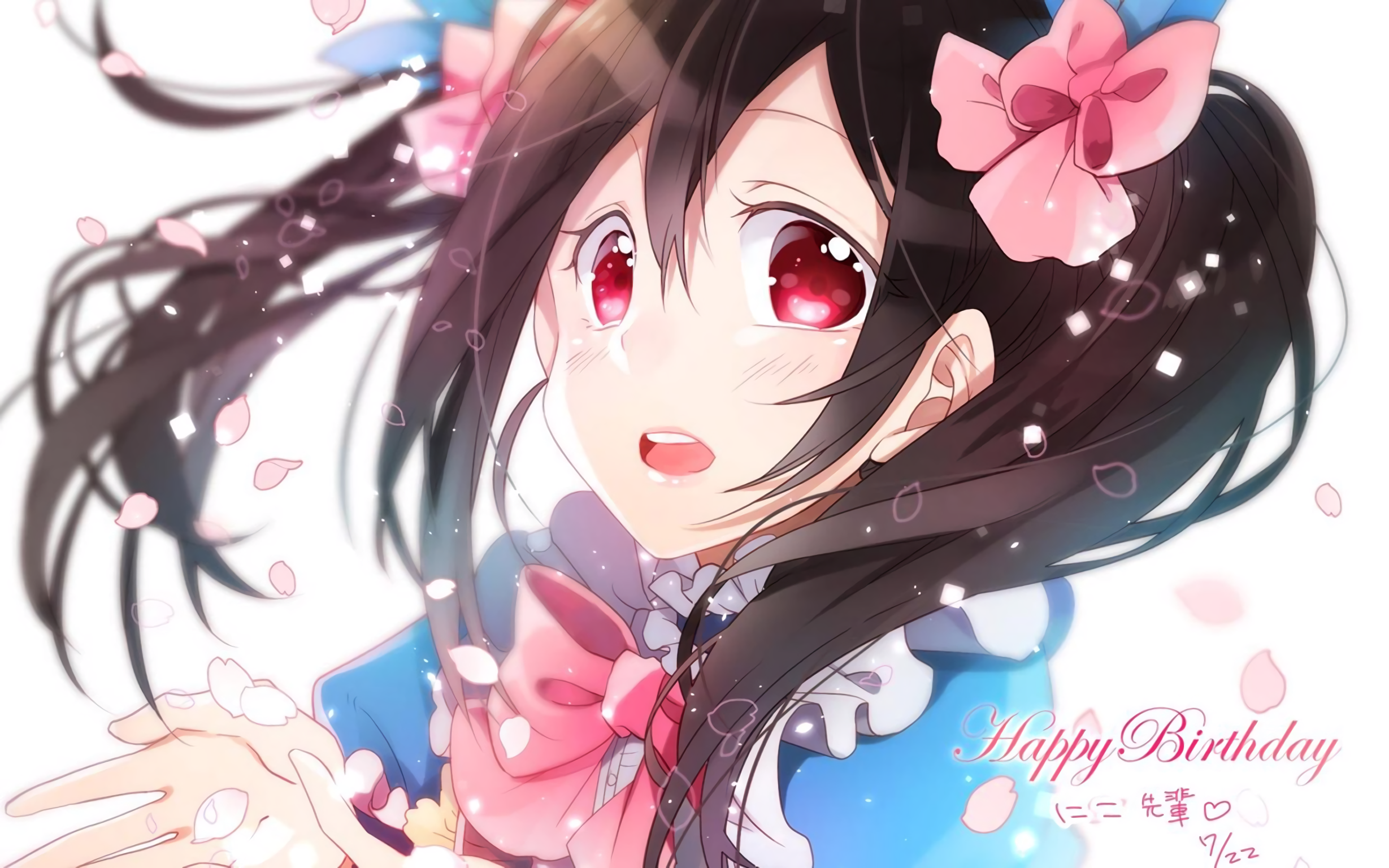 Love Live Yazawa Nico Twintails Red Eyes Anime Anime Girls Bowtie Open Mouth Brunette 2458x1536