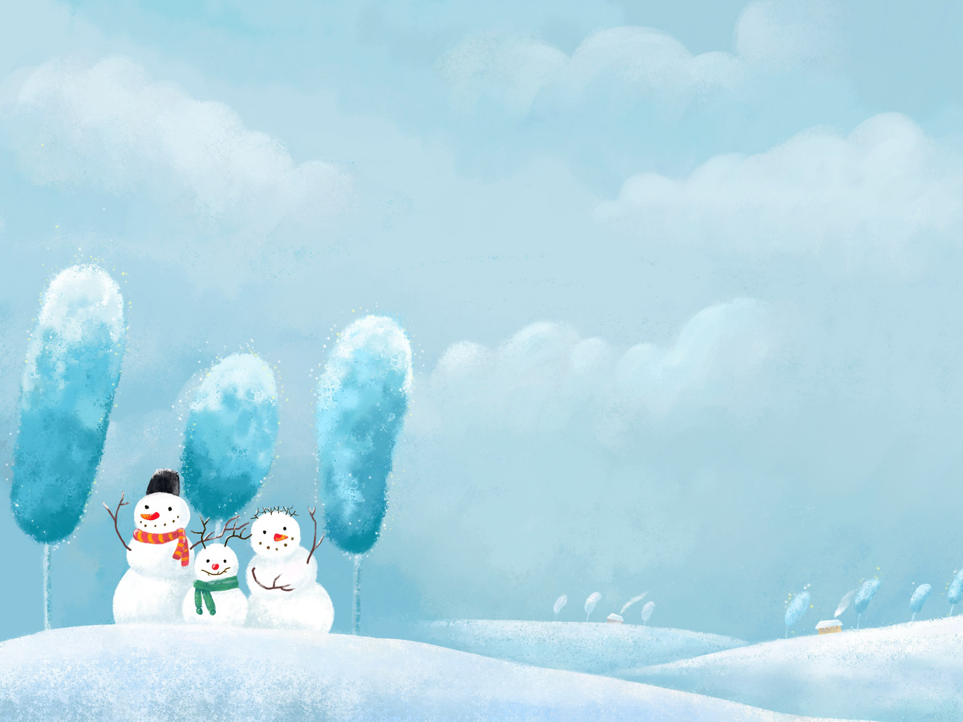 Illustration Winter Happy Snow Snowmen 1920x1440