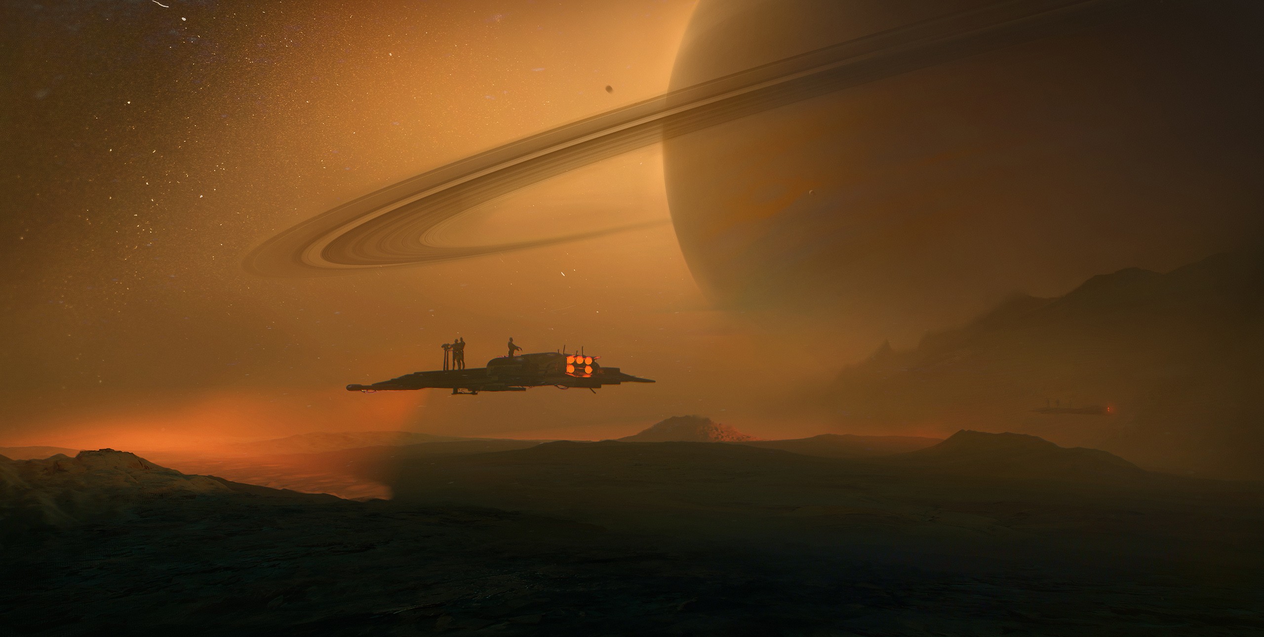 Science Fiction Titan Planet Planetary Rings Space Space Art 2560x1290