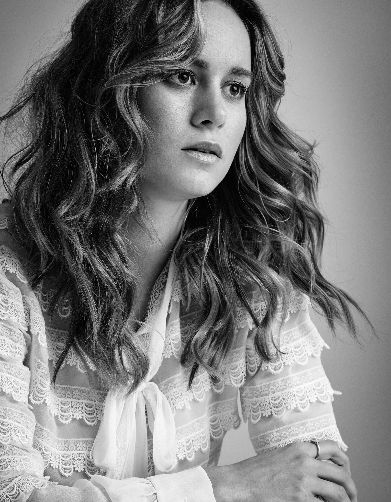 Brie Larson Actress Women Monochrome Looking Into The Distance Thinking 1599x2048