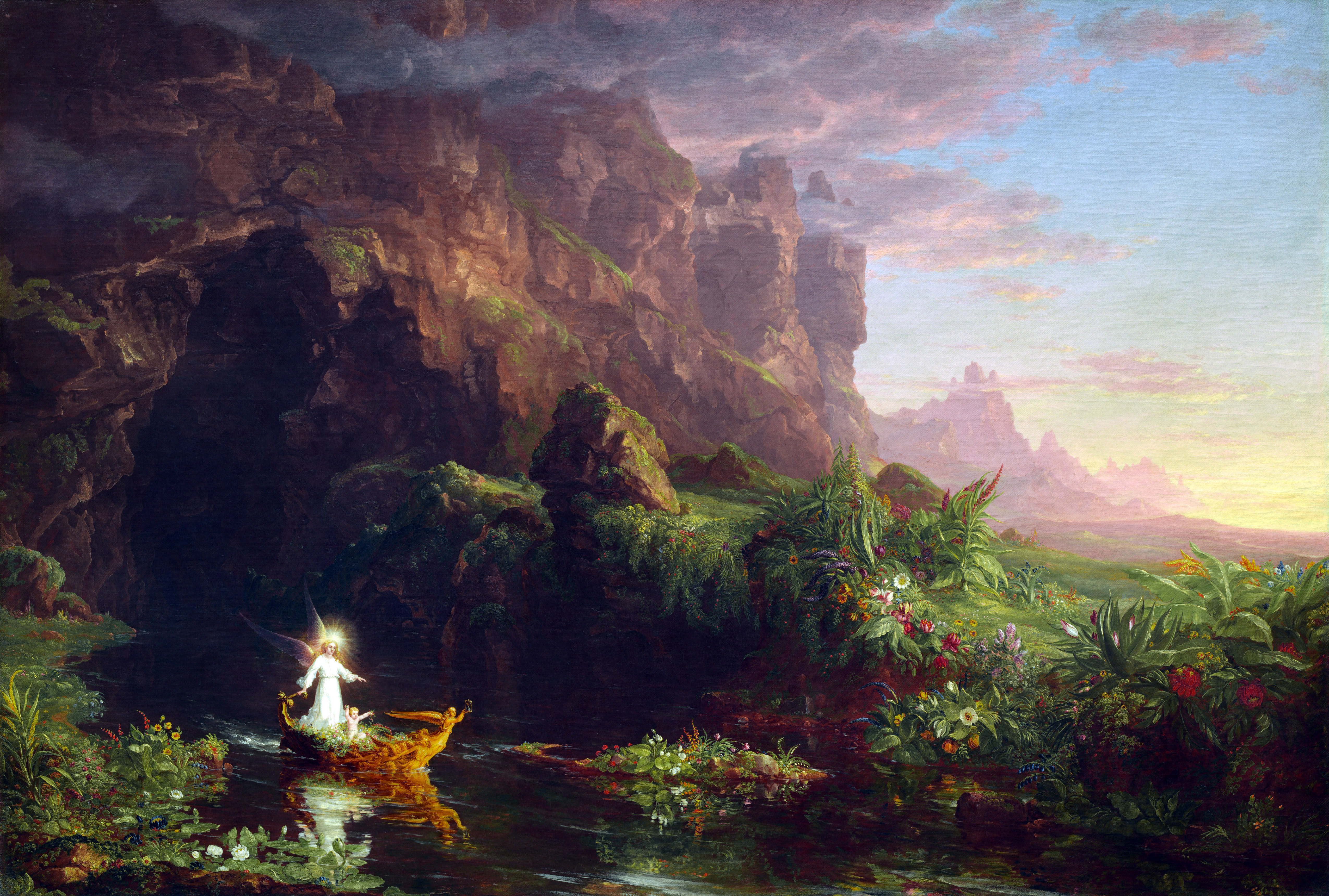 Thomas Cole The Voyage Of Life Painting Classic Art The Voyage Of Life Childhood 5100x3440