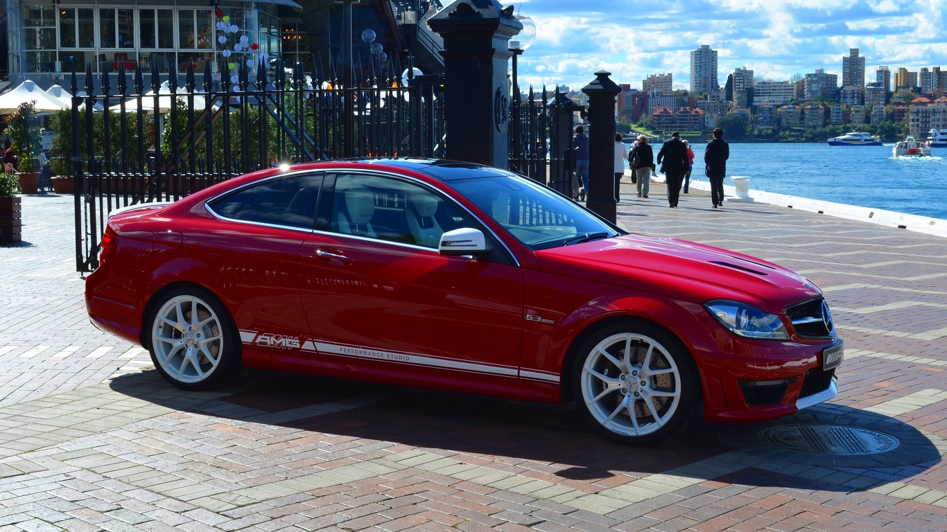 Mercedes Car Vehicle Mercedes Benz C63 AMG Red Car Sydney Australia 1366x768