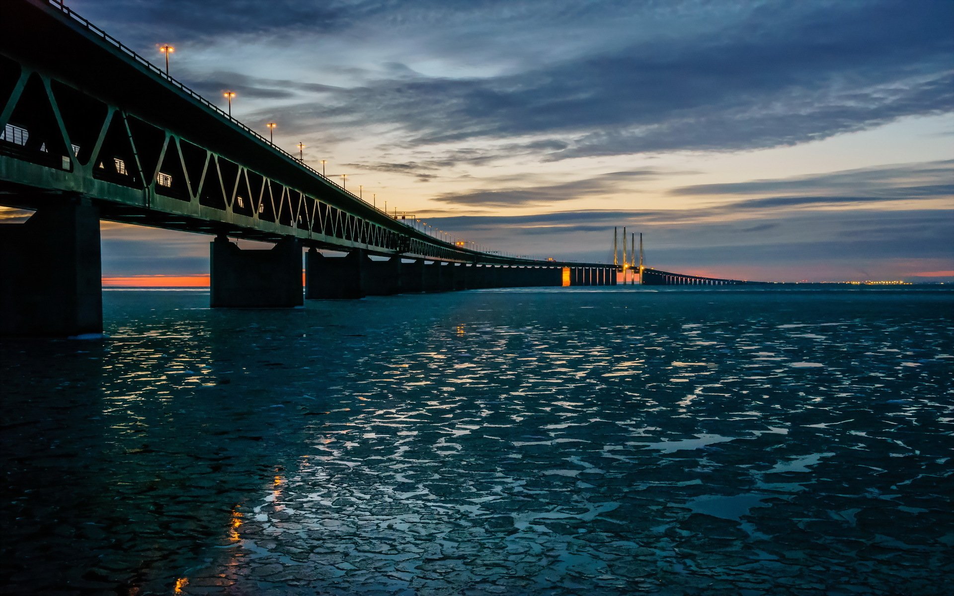 Man Made Bridge Oresund Bridge Sweden Denmark Ocean Ice 1920x1200