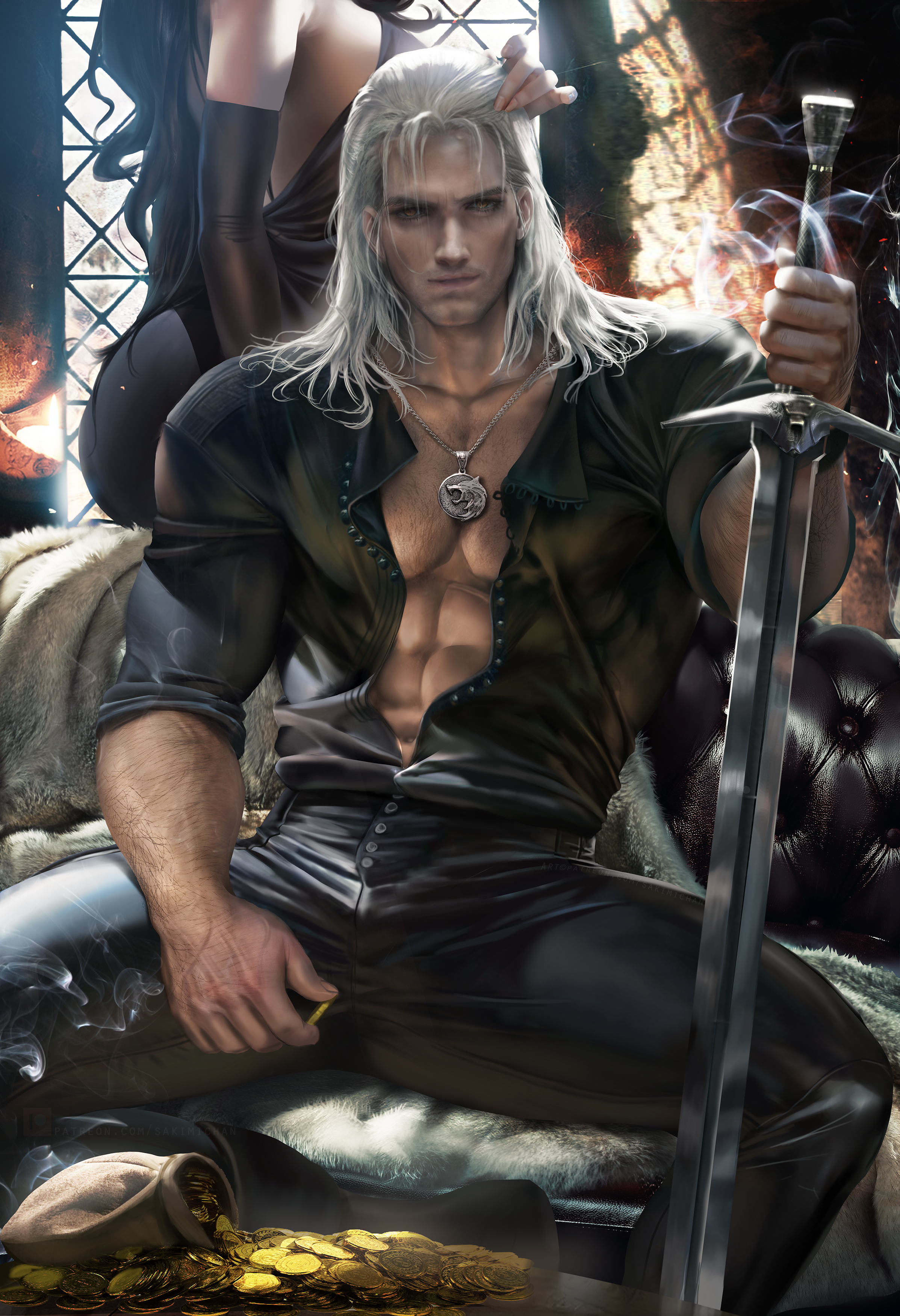 Geralt Of Rivia Yennefer Of Vengerberg The Witcher Video Games Video Game Characters Men Women Brune 2395x3500
