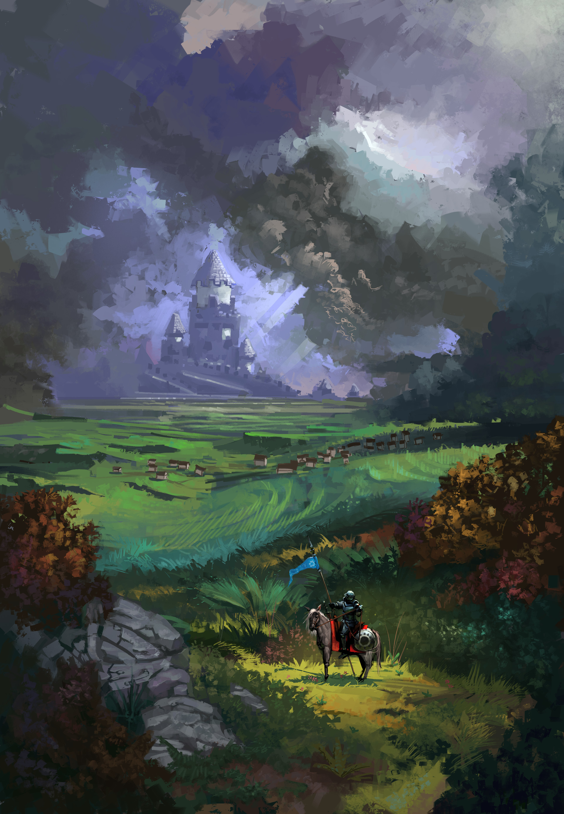 Jeremy Adams Concept Art Forest Nature Castle Horseman Horse Armor Road Rocks Plants Field Clouds Tr 1920x2772