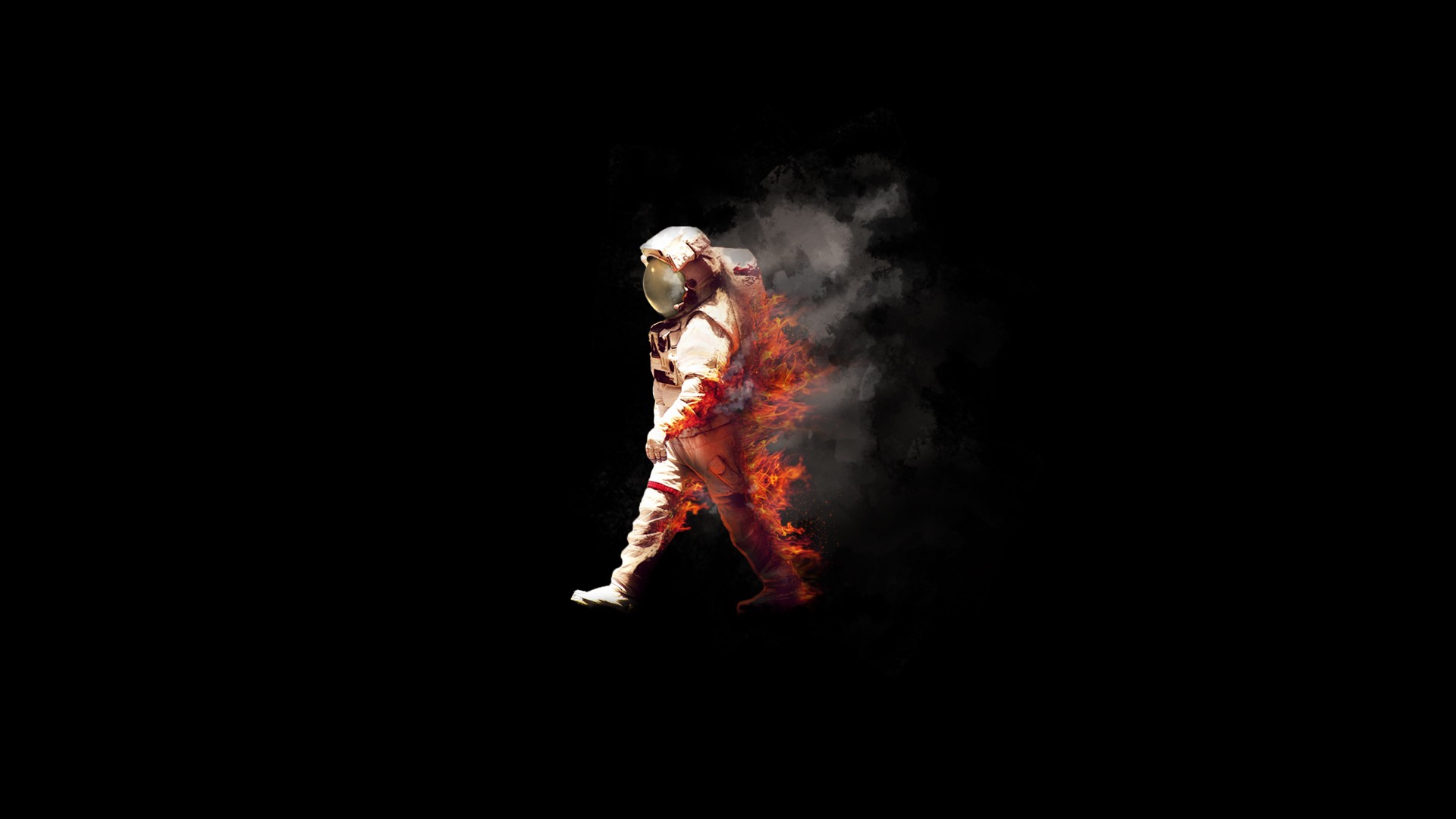 Astronaut Space Fire Burn Spacesuit NASA Minimalism Abstract Burning 1920x1080