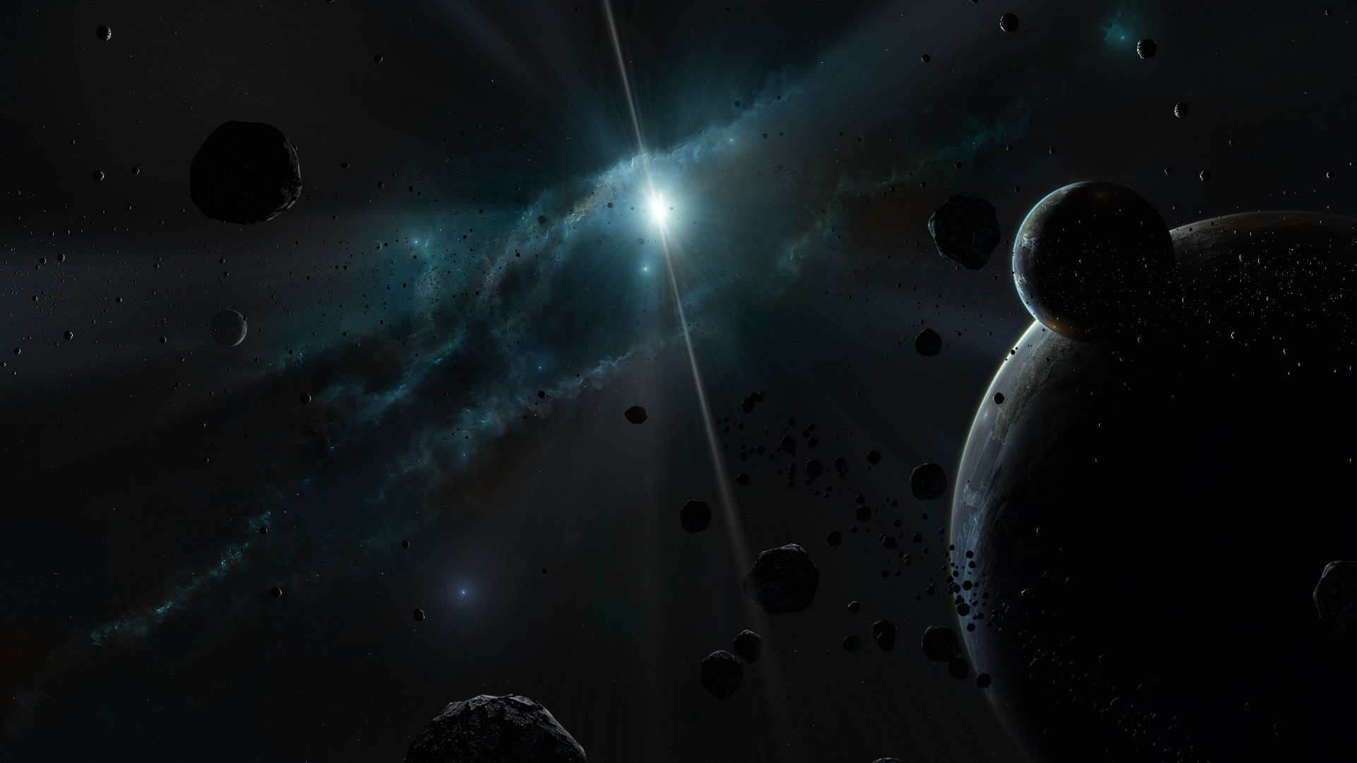 Planet Space Space Art Asteroid Lights Quasars Space Digital Art Space Art Digital Art 1920x1080