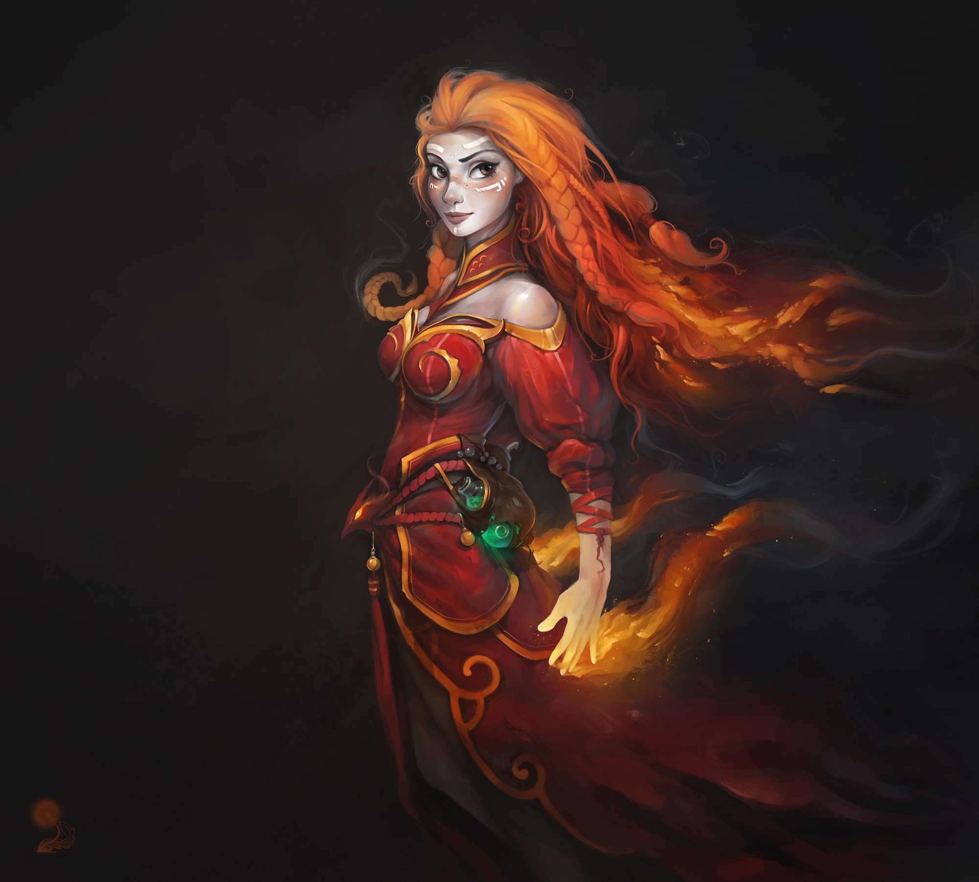 Dota Lina Fantasy Girl Redhead Fantasy Art 2000x1803