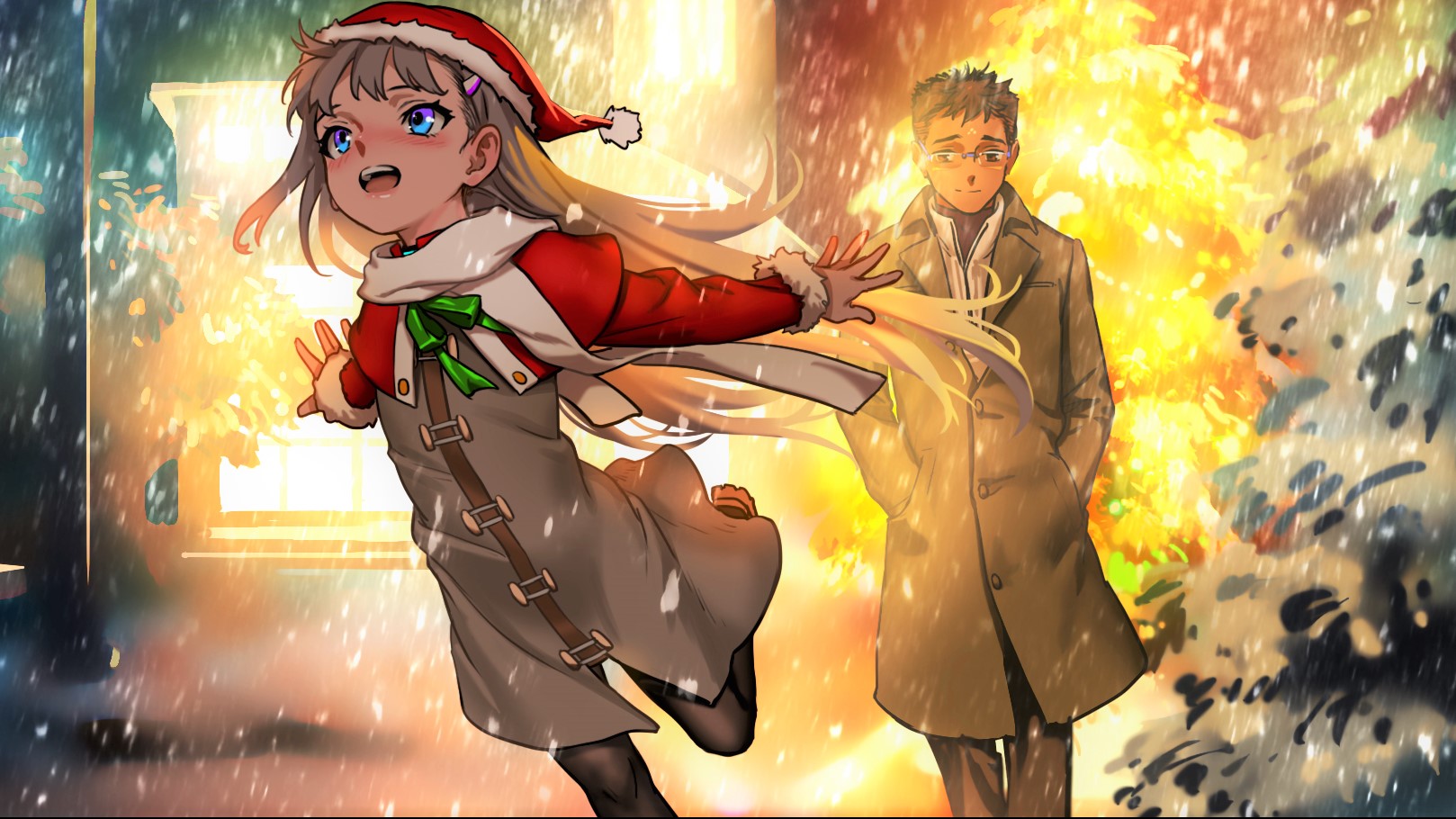 Anime Girls As109 Artwork Snow Winter Christmas New Year Gray Hair Blue Eyes Coats 1618x910