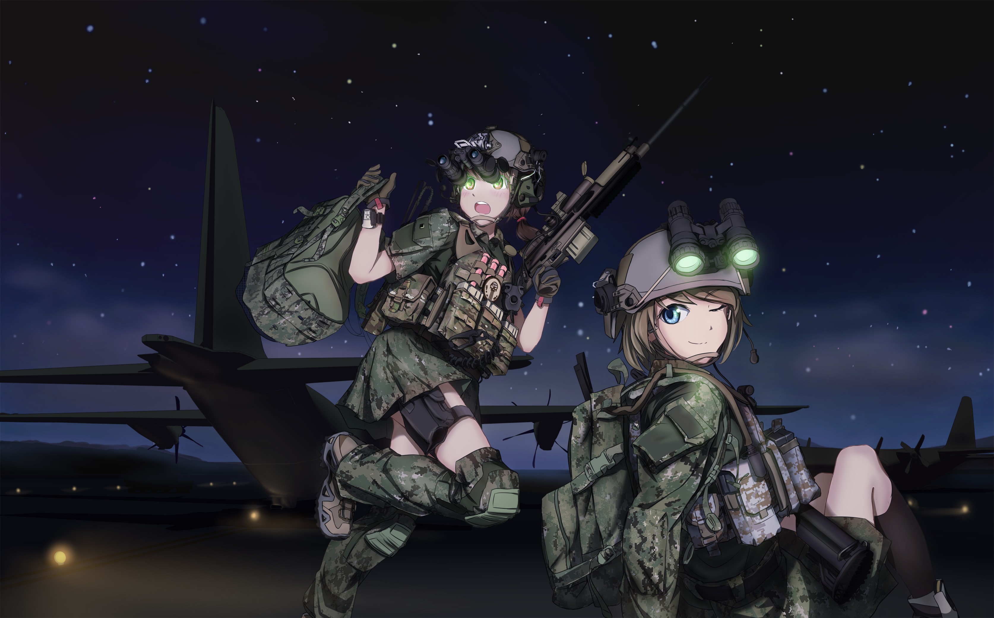 TC1995 Anime Anime Girls Original Characters Military Weapon Night Vision Goggles Gun 3348x2081