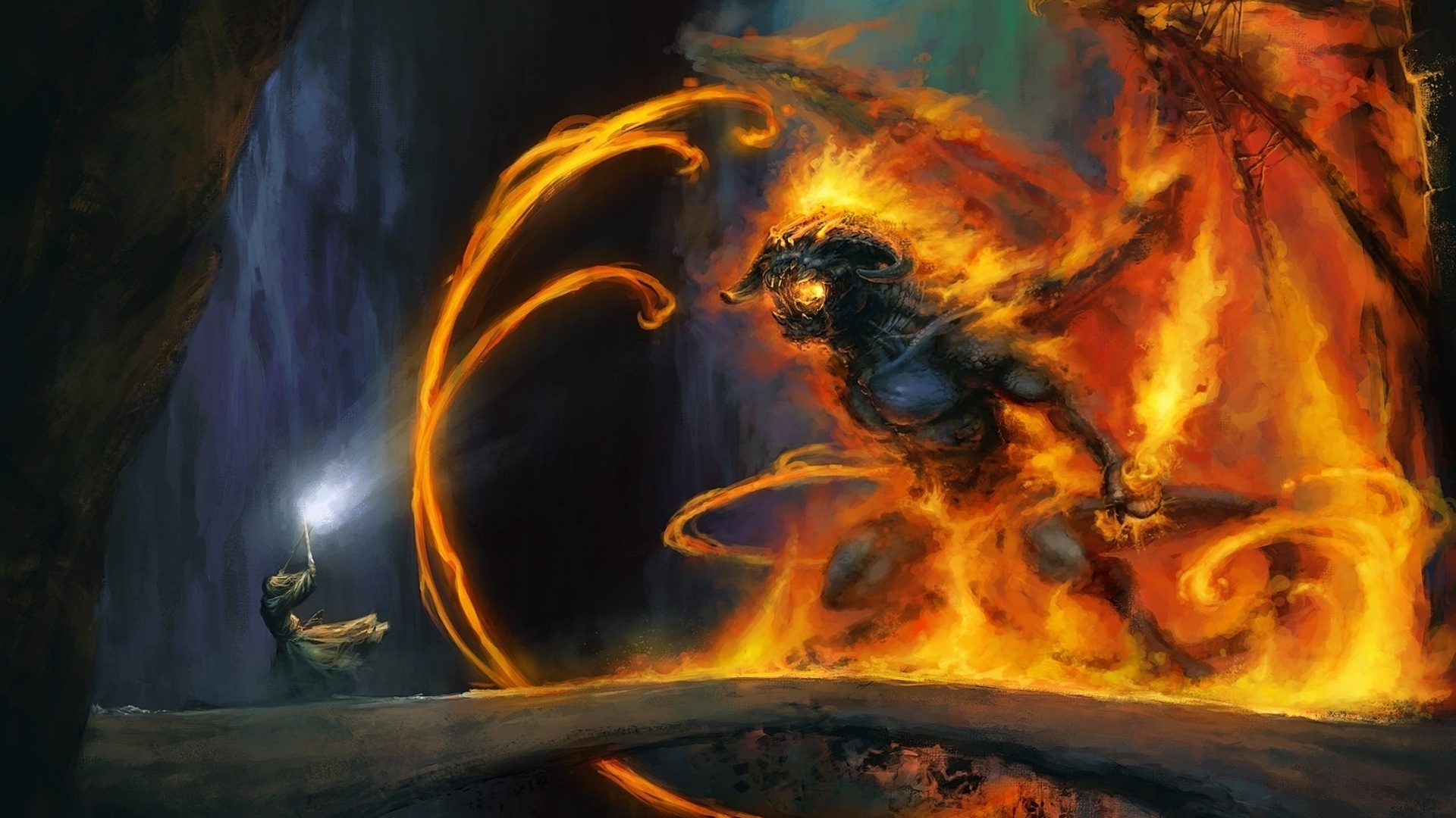 Wizard Demon Gandalf Lord Of The Rings Balrog Lord Of The Rings Painting 1920x1080