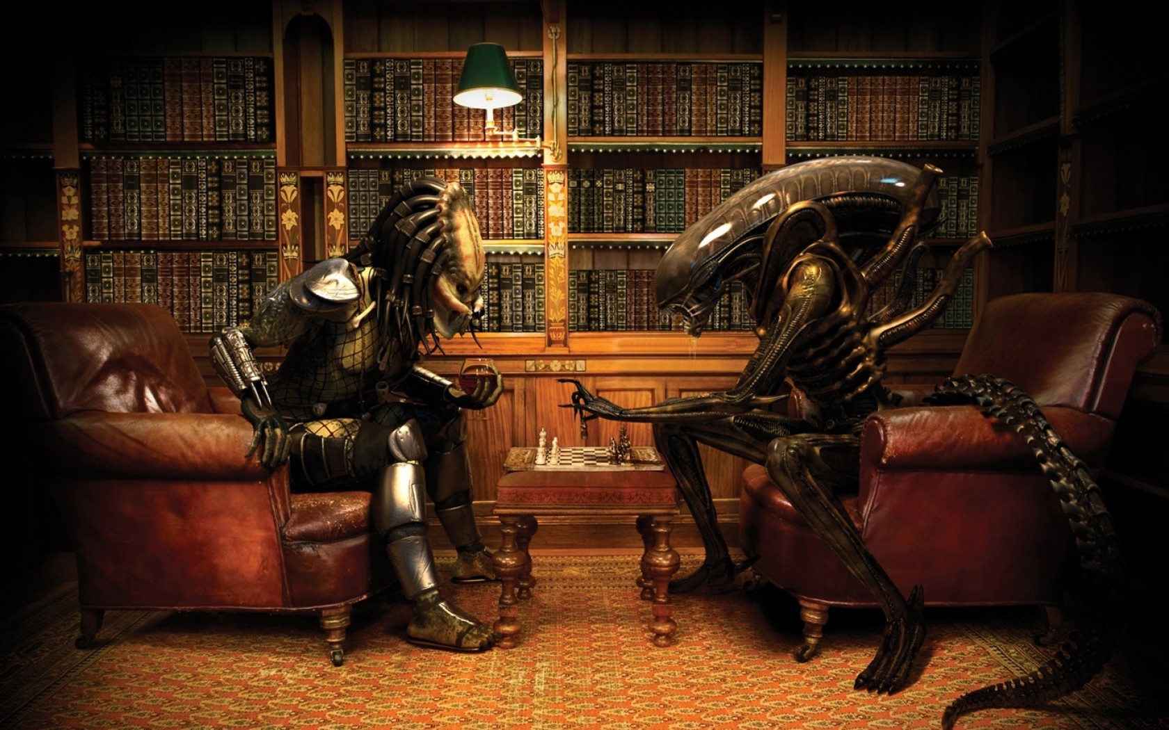 Aliens Movie Predator Movie Alien Vs Predator Chess Xenomorph Render CGi Predator Creature 1680x1050