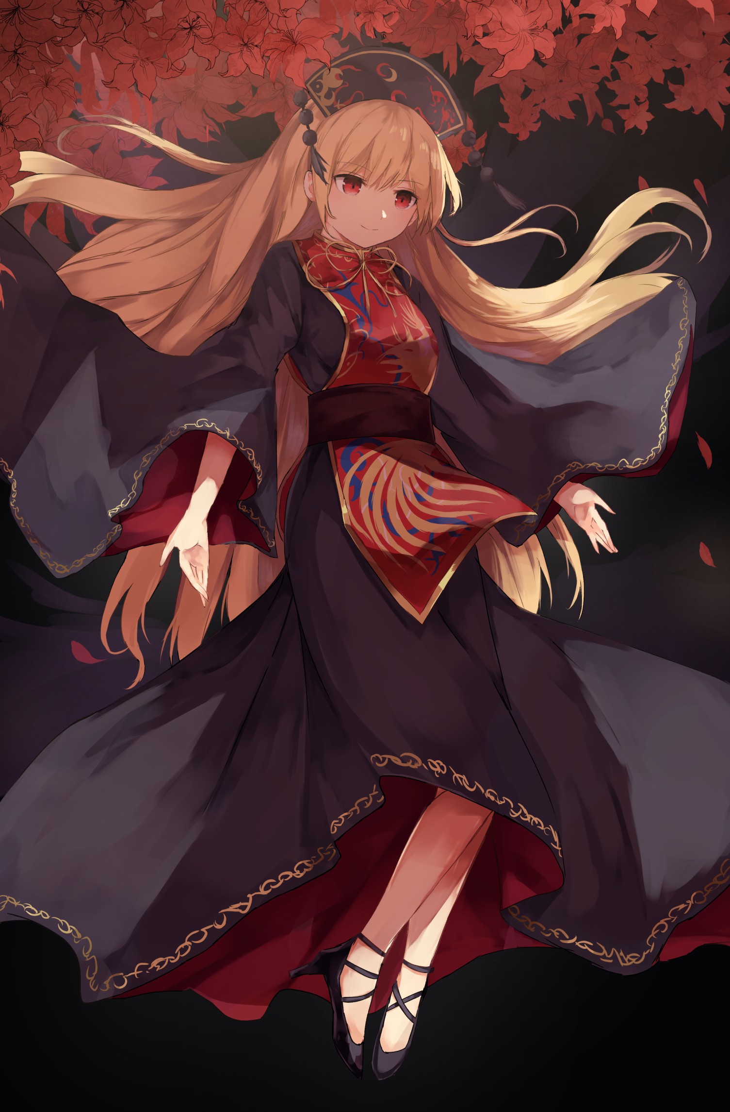 Anime Anime Girls Simple Background Blonde Red Eyes Touhou Junko Touhou Long Skirt 1505x2290