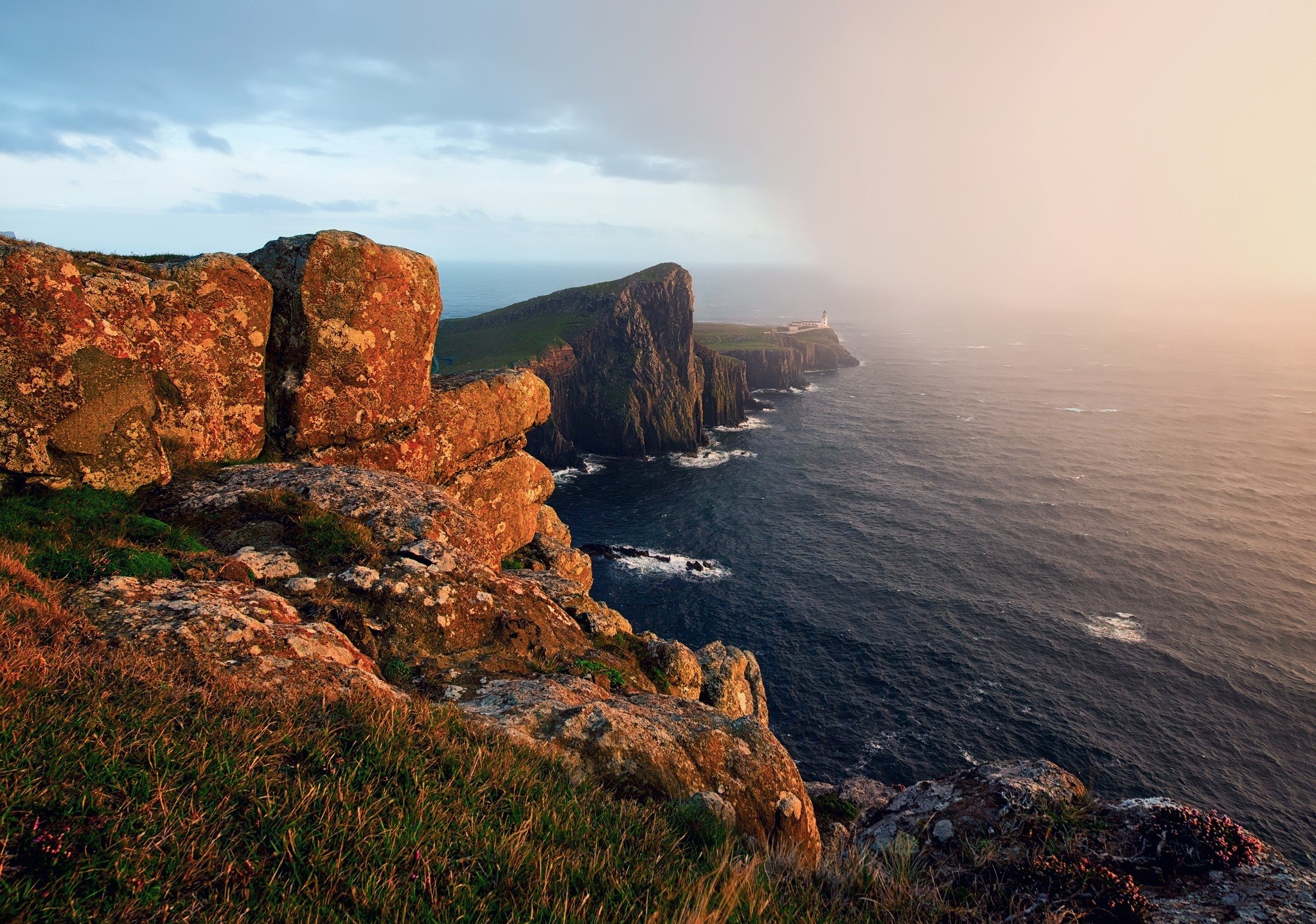 Cape The Hebrides Scotland Sea Fog Lighthouse 2048x1438
