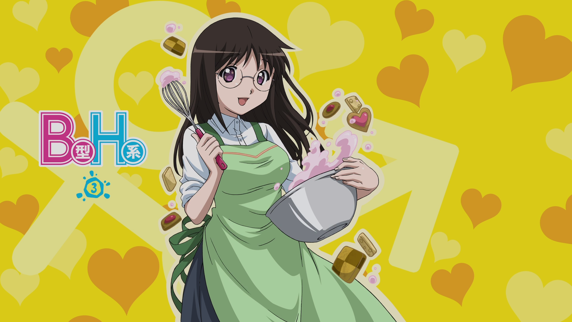 B Gata H Kei Anime Girls Anime Food Cooking Brunette Yellow Background 1920x1080