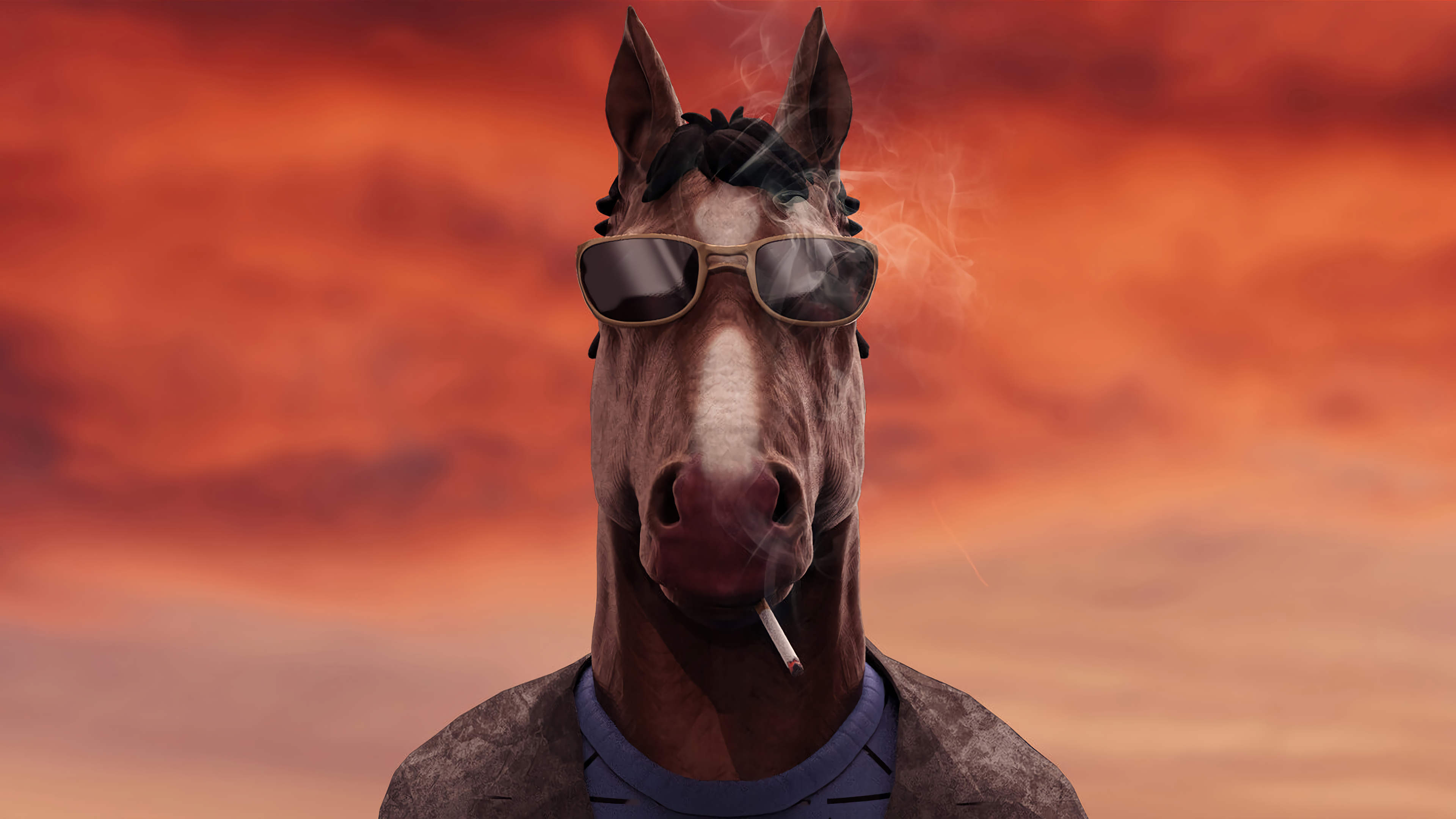 Digital Art Artwork Netflix TV Series Bojack Horseman Character Design 3D Horse Smoke Smoking TV Tv  3840x2160