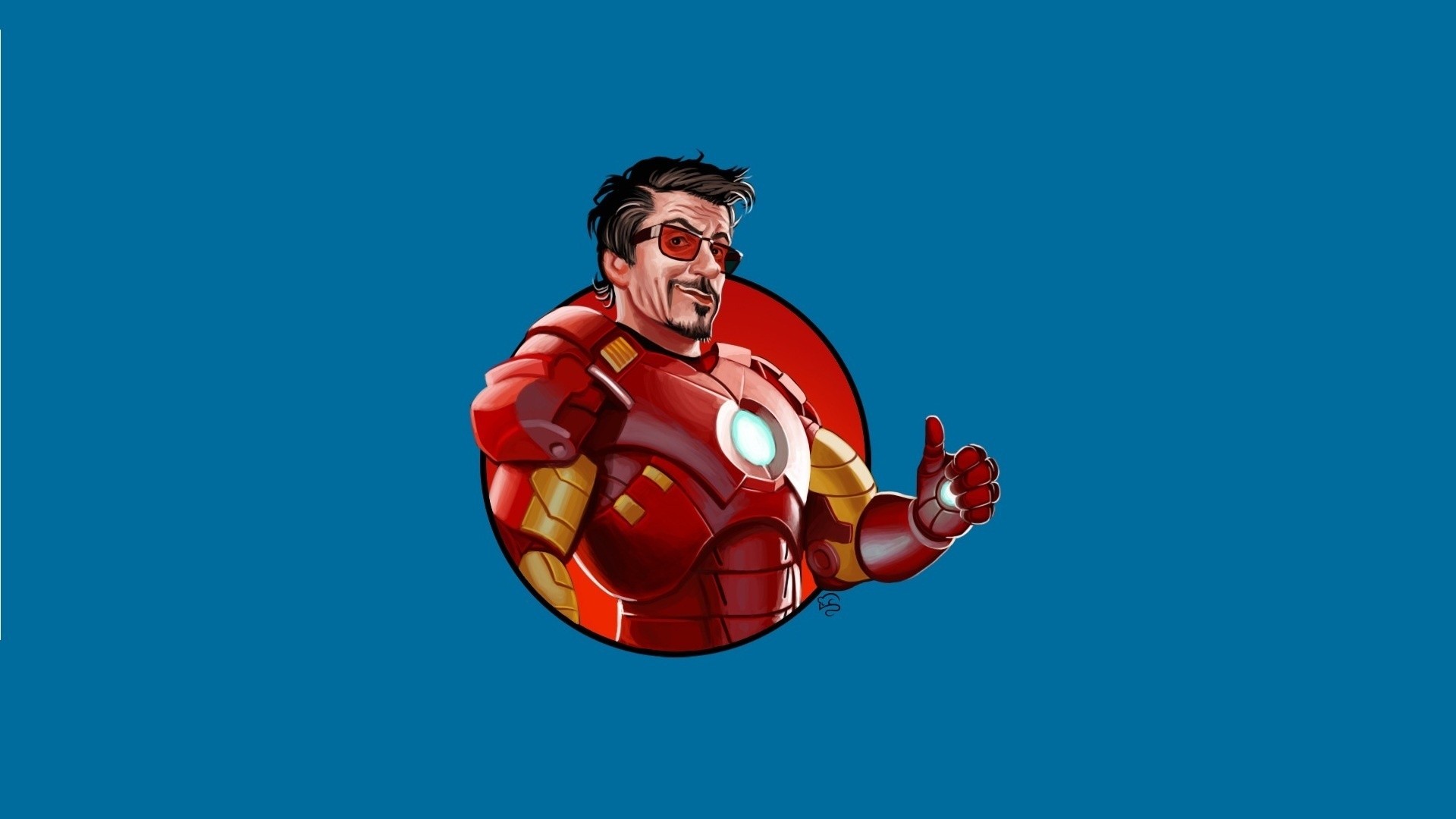 Iron Man Blue Background Sunglasses Circle Armored Tony Stark Thumbs Up 1920x1080
