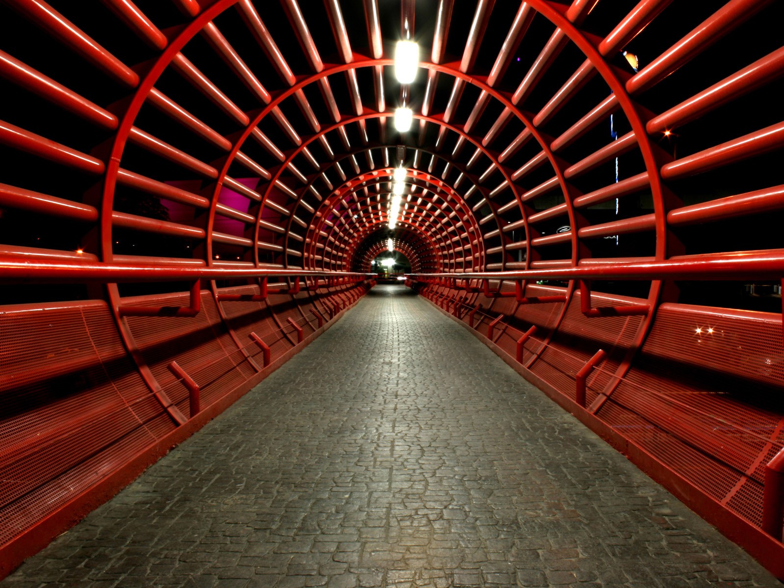Tunnel Urban Cobblestone Pathway Night 1600x1200