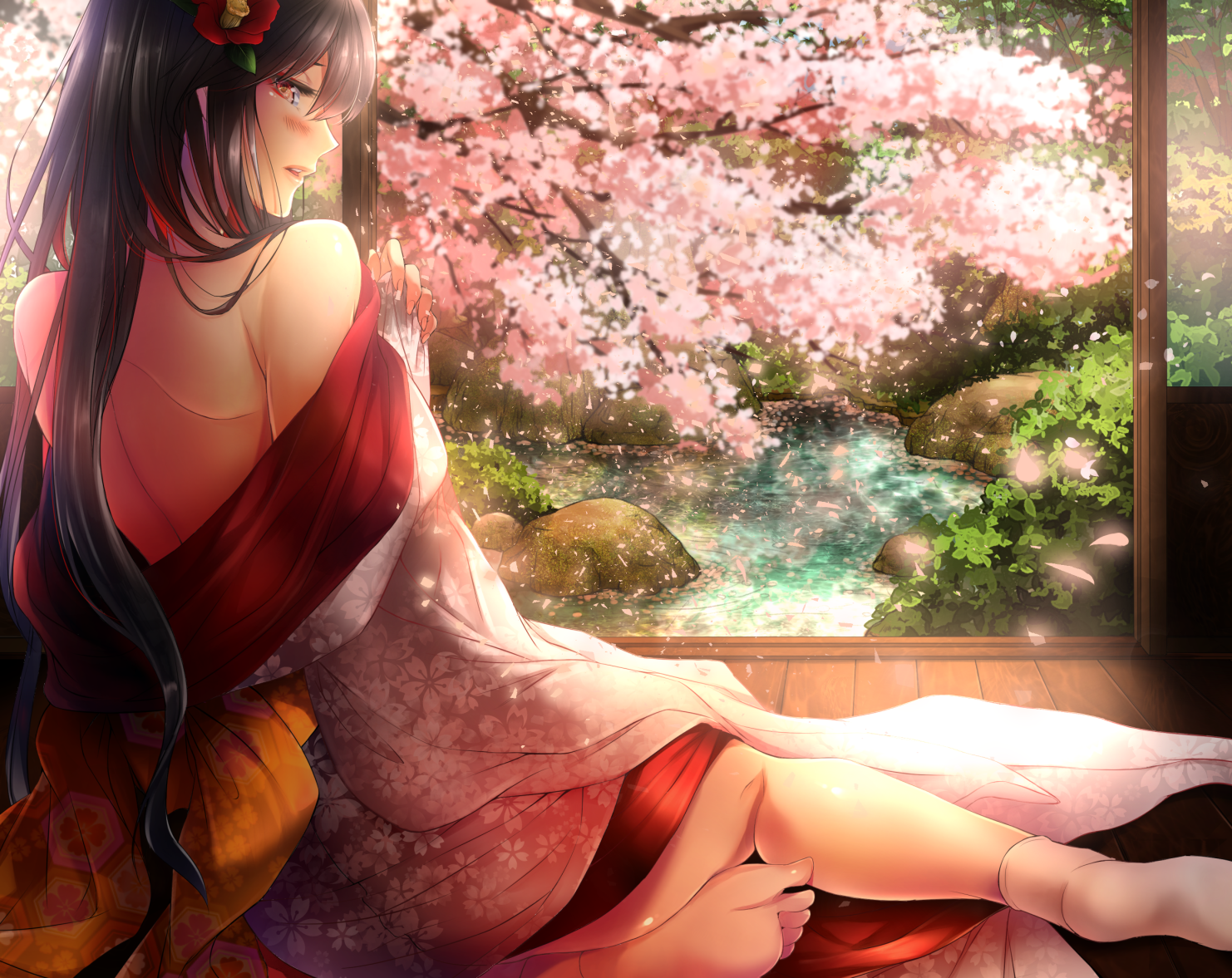 Fate Grand Order Demon Archer Fate Grand Order Long Hair Black Hair Japanese Clothes Kimono Blush Ye 1482x1177