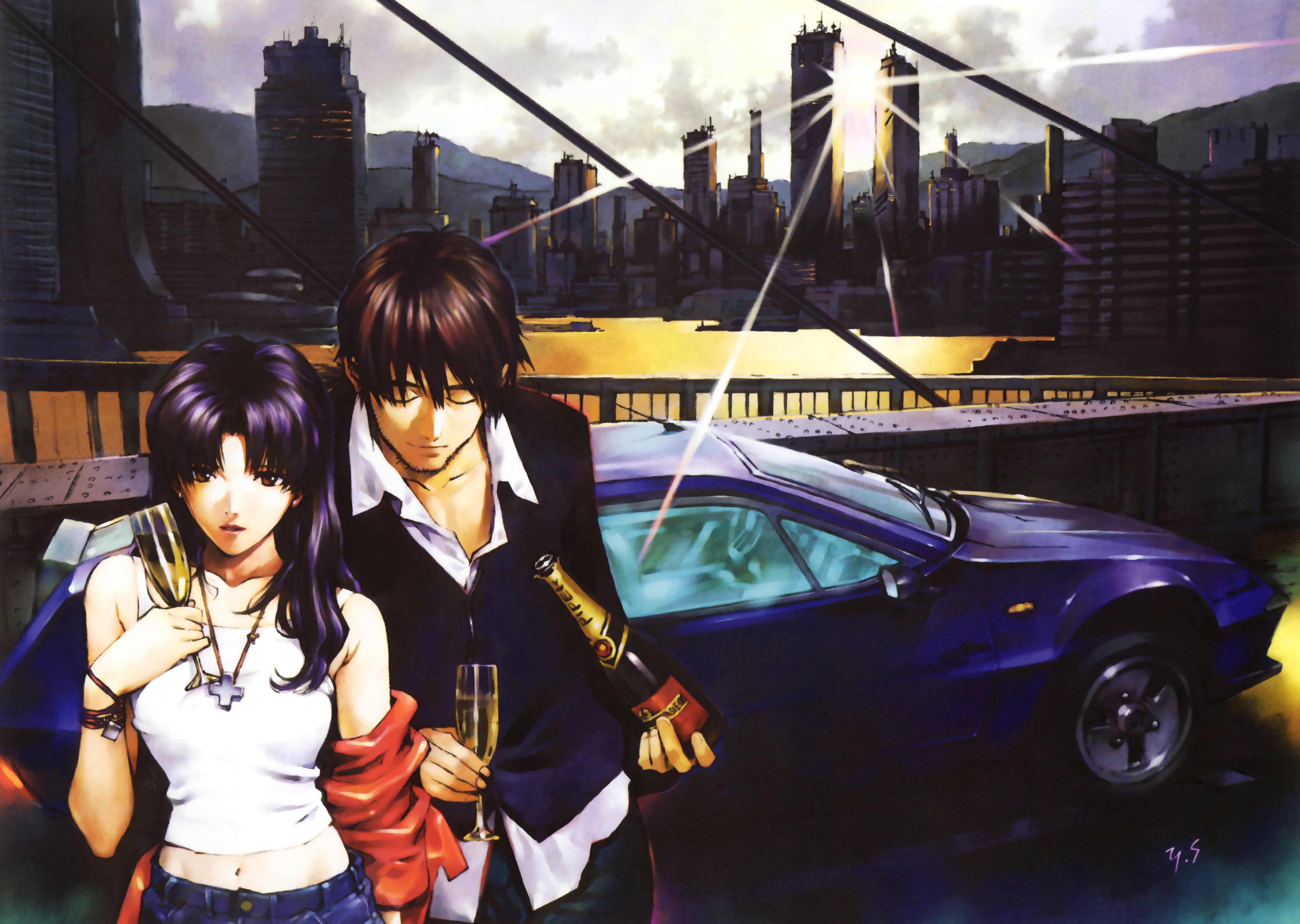 Anime Neon Genesis Evangelion Renault Alpine Katsuragi Misato Couple Renault Anime Girls City Citysc 5247x3729