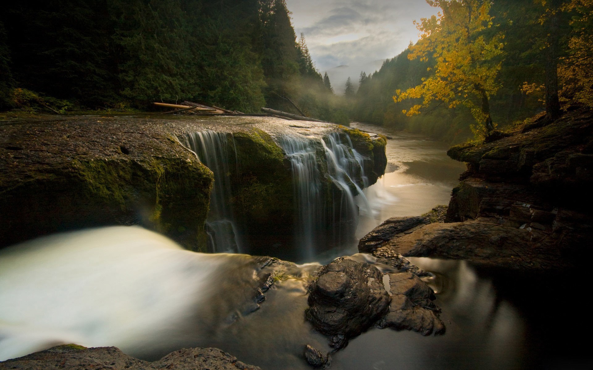 Nature Landscape Water Trees Washington State River Waterfall Stream USA Rock Forest Fall Long Expos 1920x1200