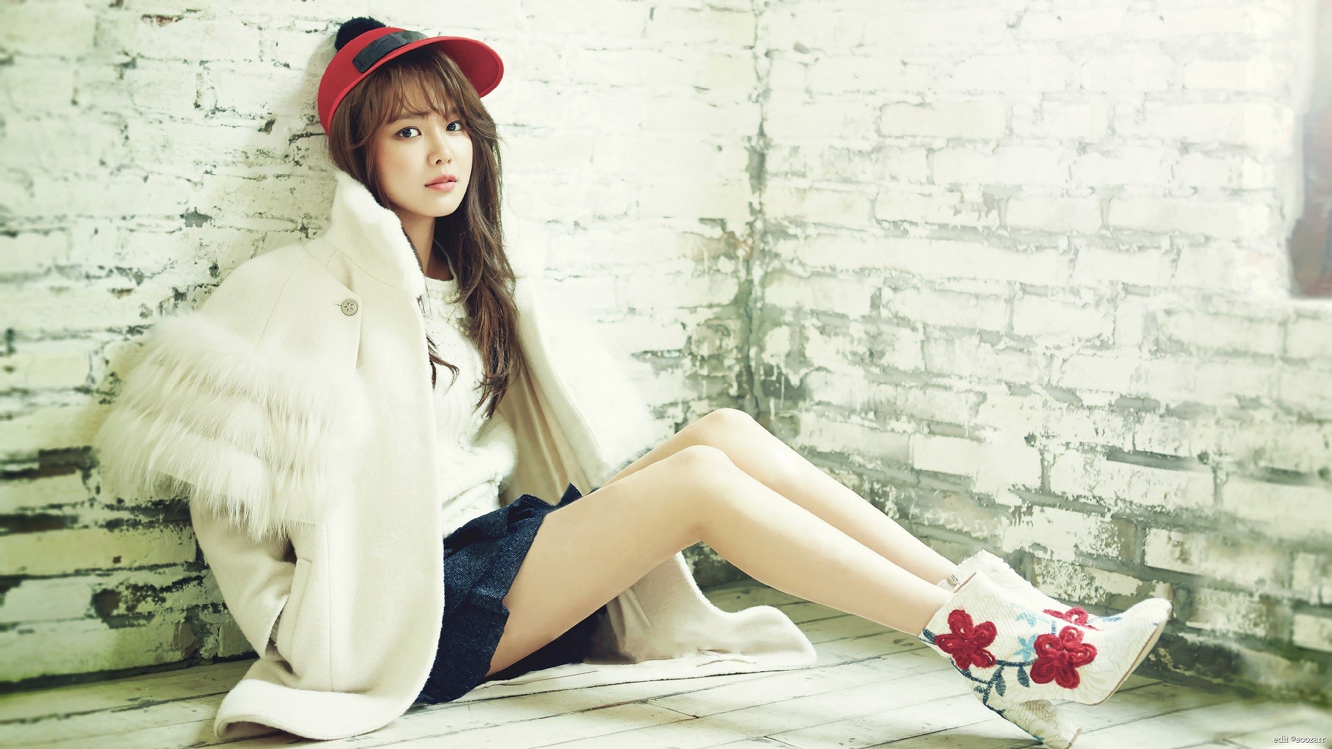 Women Auburn Hair Asian Hat Skirt Legs High Heels Boots Choi Sooyoung Korean SNSD 1920x1080