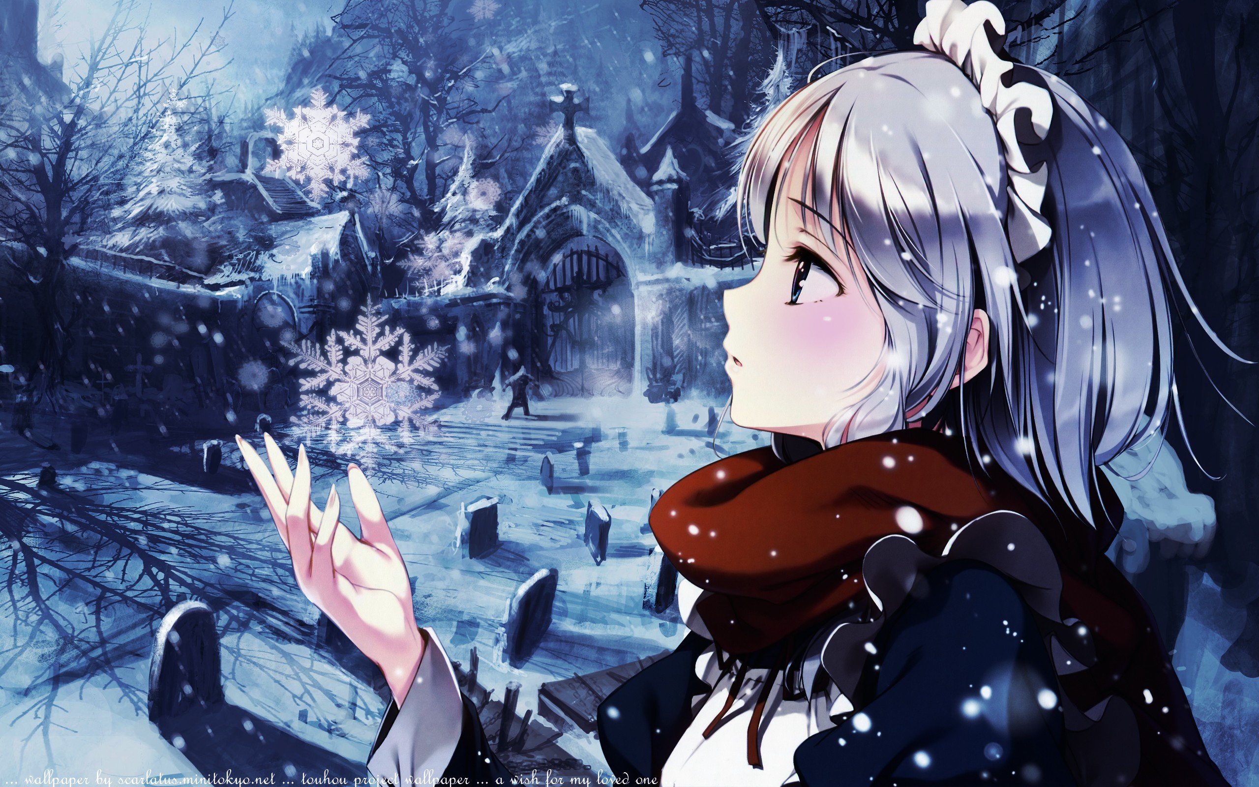 Touhou Izayoi Sakuya Maid Cemetery Scarf Snow Flakes Anime Girls Ke Ta 2560x1600