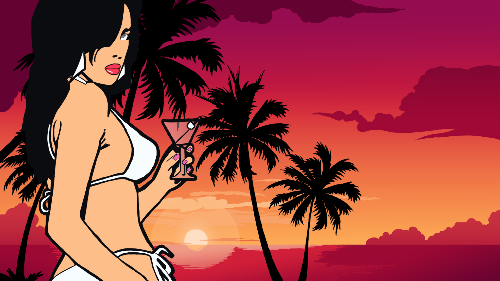 Grand Theft Auto Vice City Rockstar Games Beach Palm Trees Sunset Grand Theft Auto 1920x1080