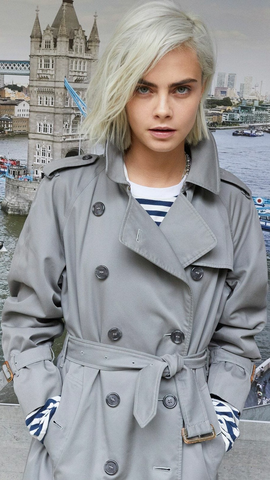 Cara Delevingne Model Women Grey Coat Coats Trench Coat Portrait