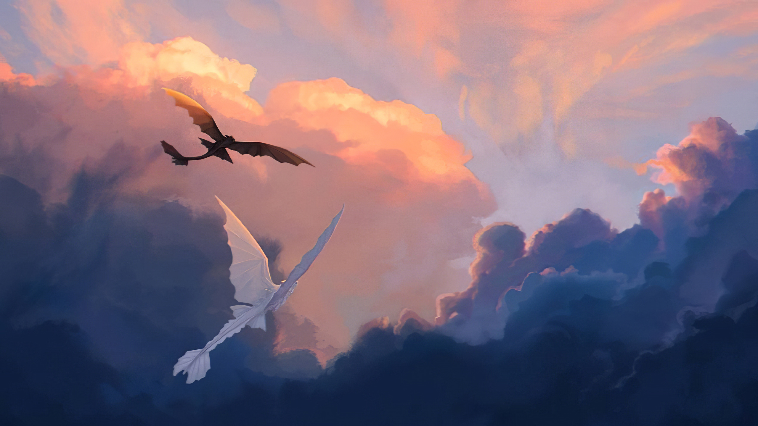 How To Train Your Dragon How To Train Your Dragon 3 Digital Toothless Clouds Flying Dragon 2560x1440