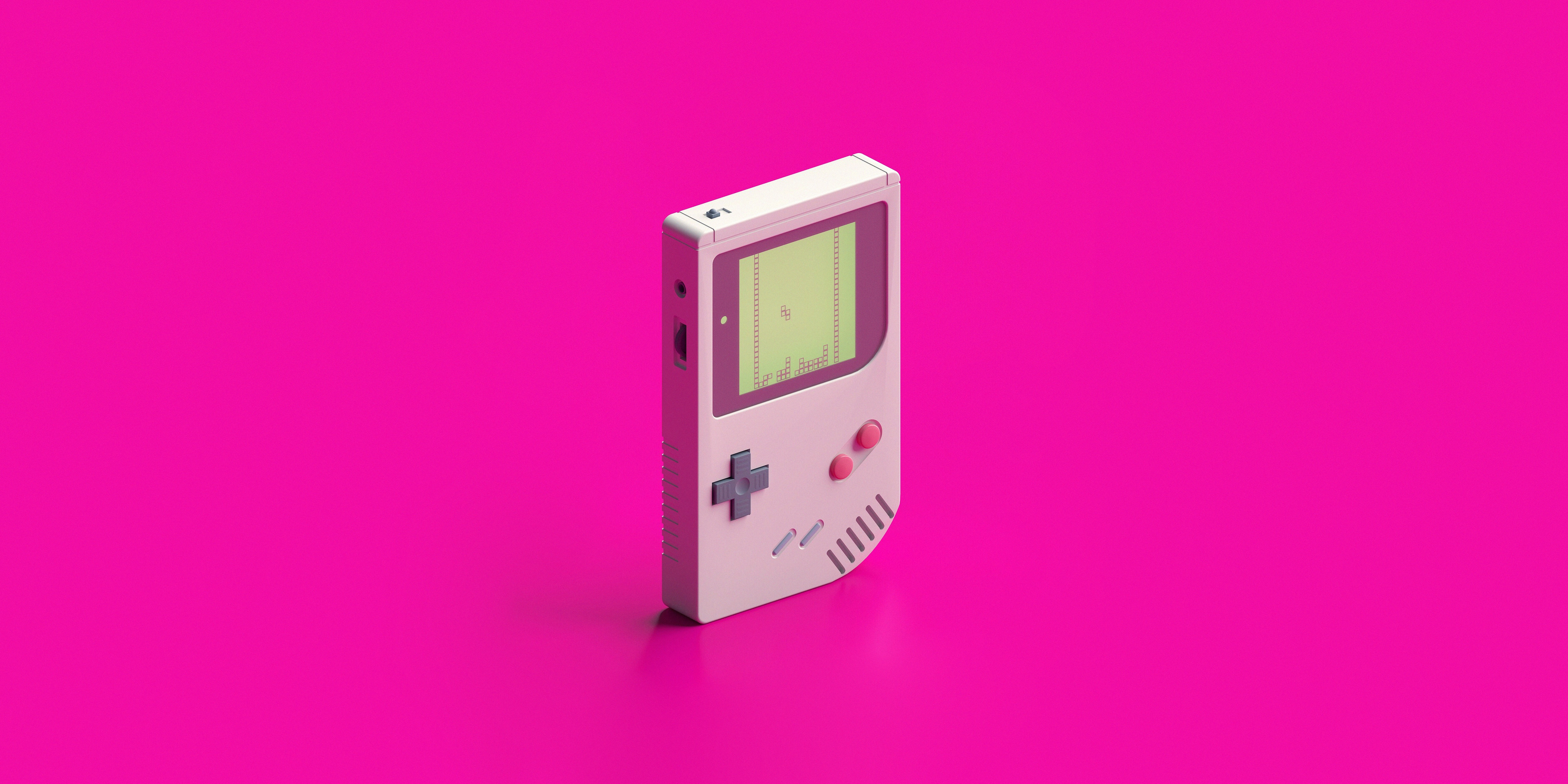 Simple Background Pink Background Retro Games Video Games GameBoy Nintendo Pink 5000x2500