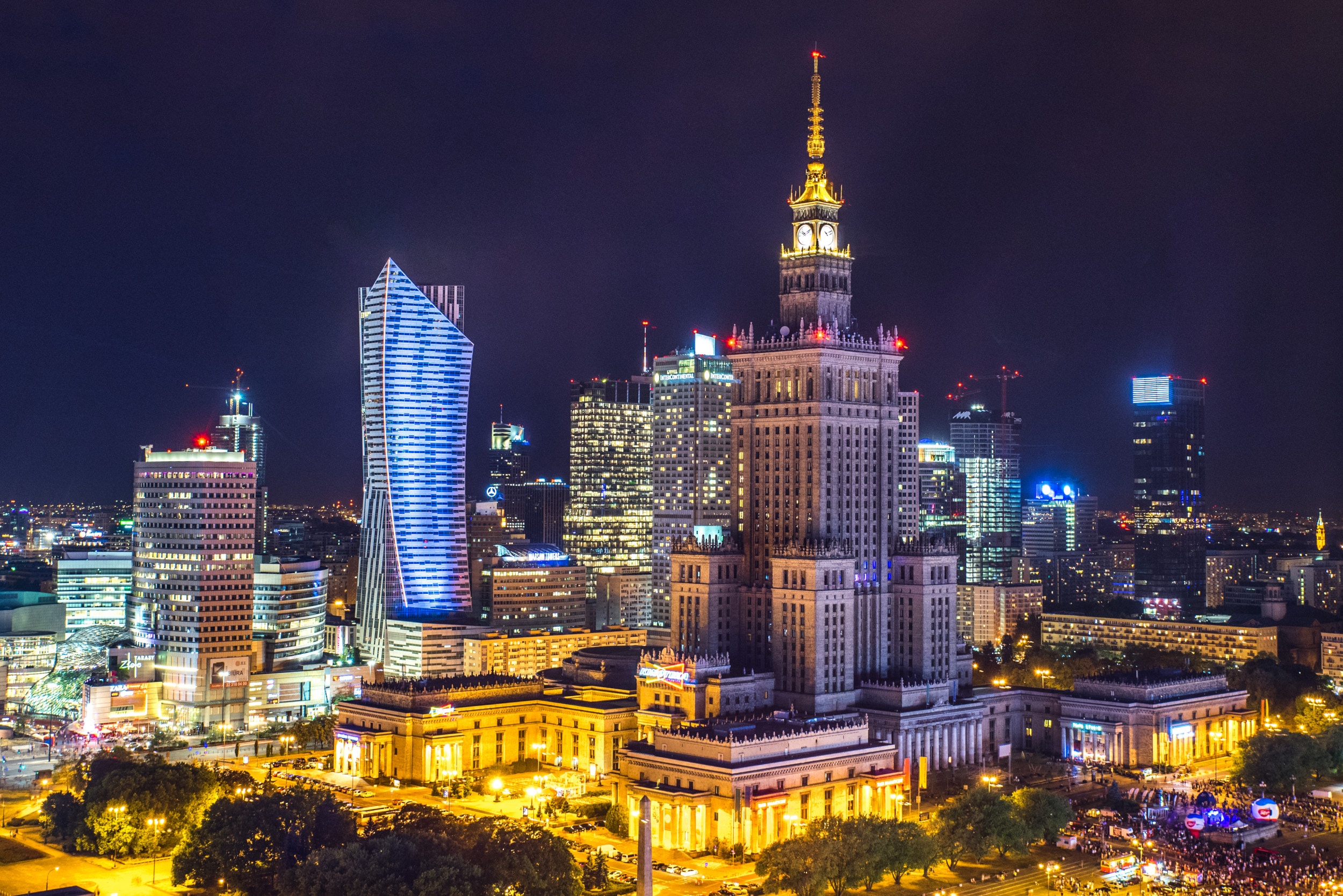 City Poland Night Lights Warsaw HDR 2500x1669