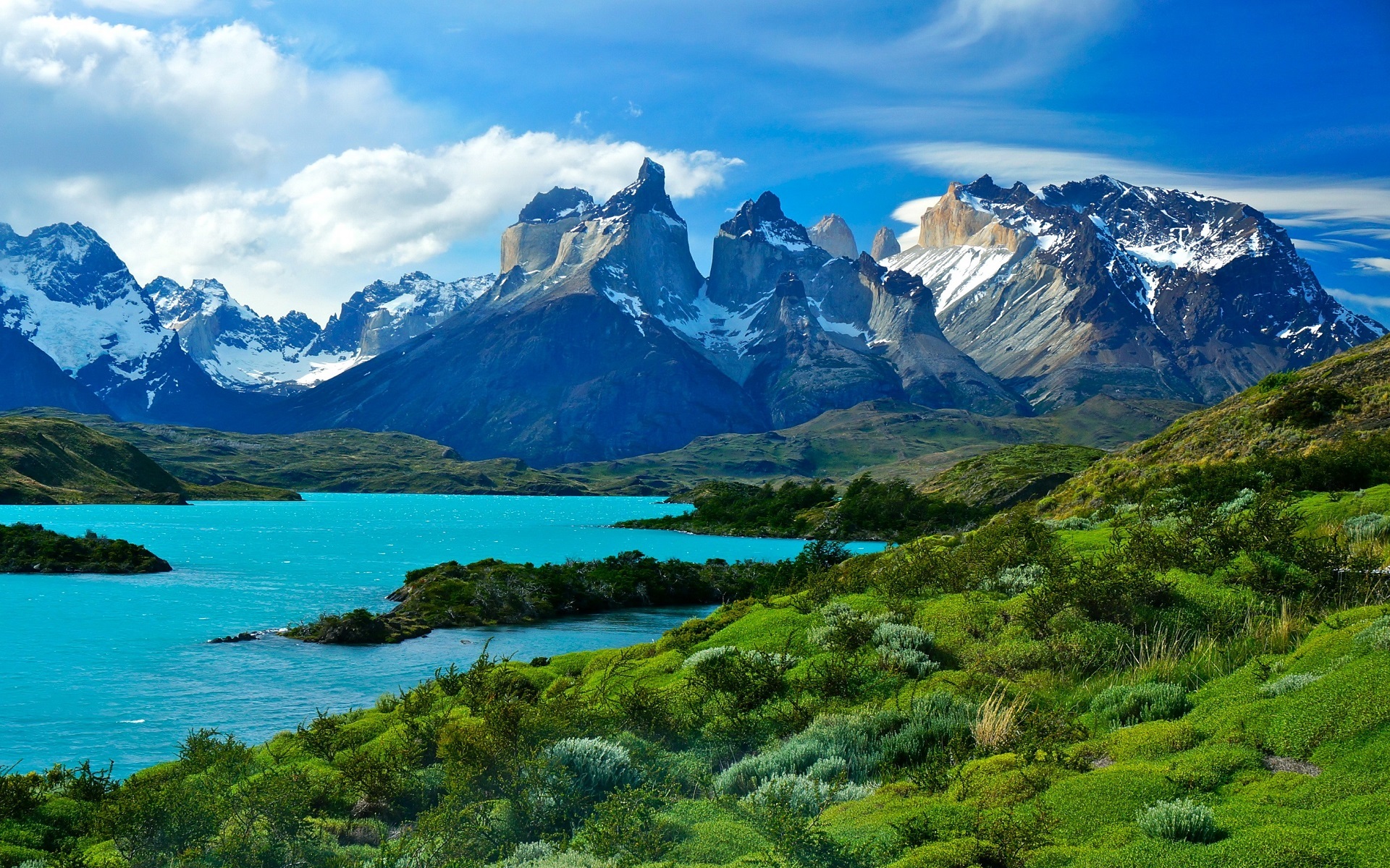 Chile Torres Del Paine National Park Nature Landscape Mountains Snowy Mountain River Turquise 1920x1200